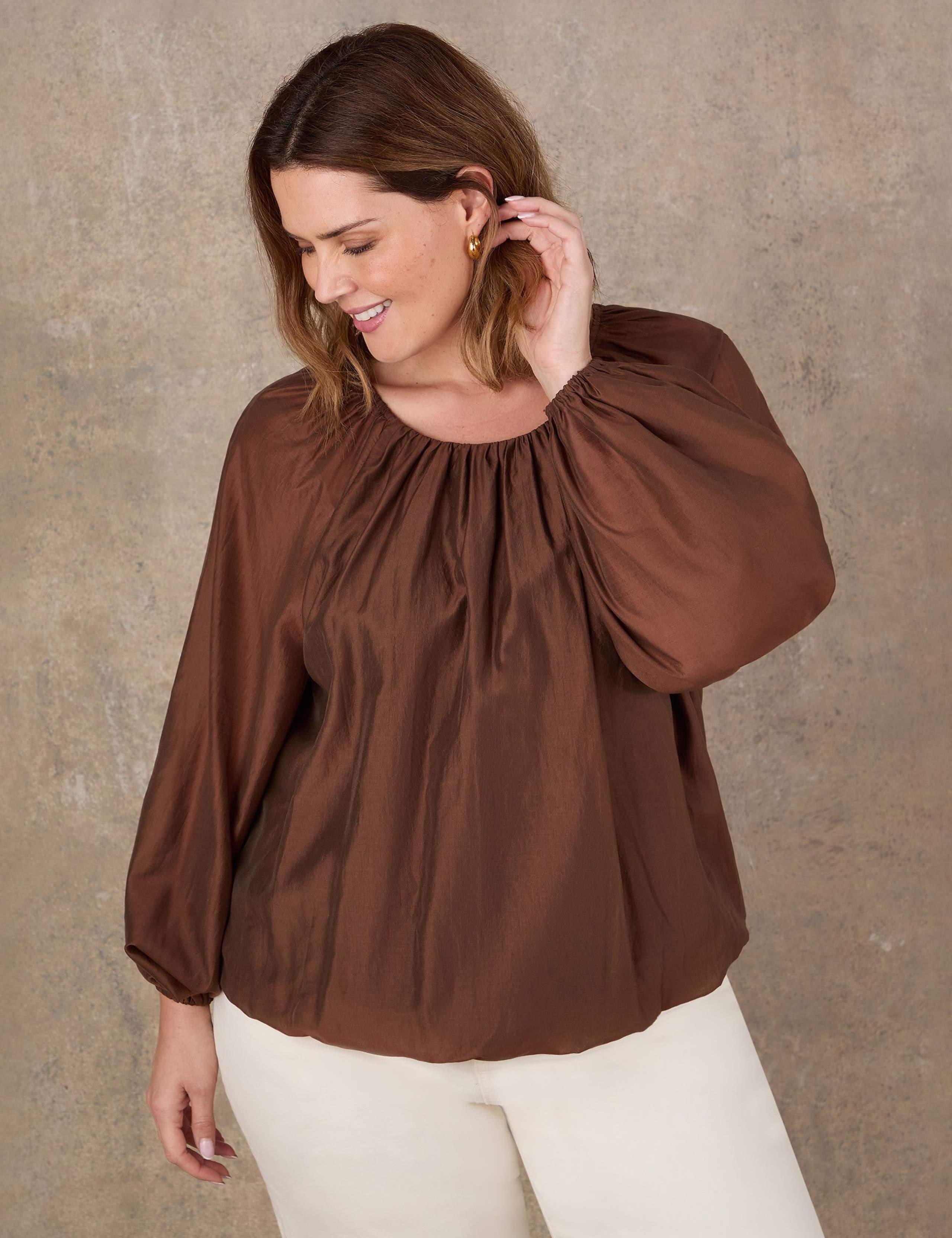 Lyocell Rich Blouson Sleeve Popover Blouse 3 of 4