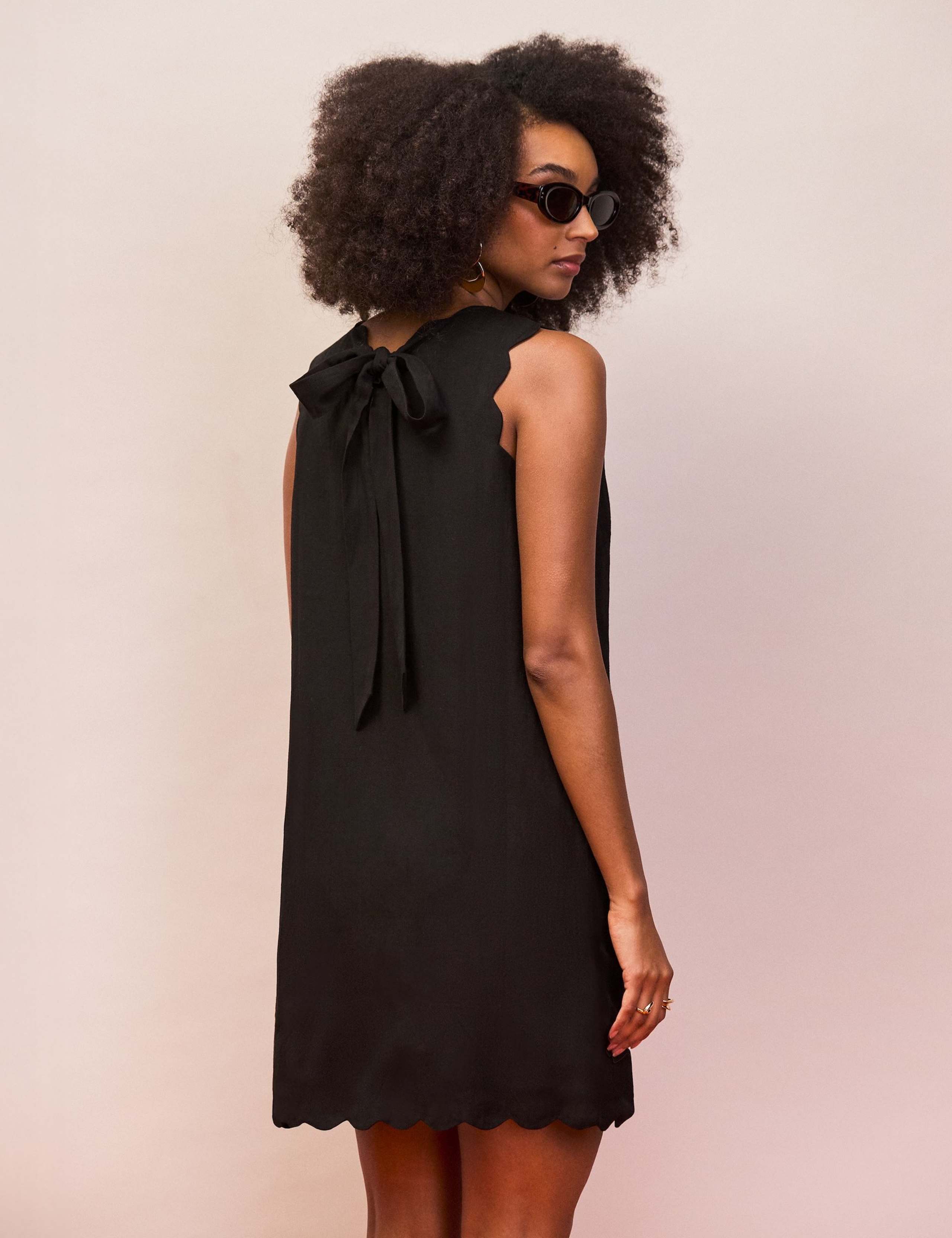Cotton Blend Scallop Bow Mini Shift Dress 3 of 4