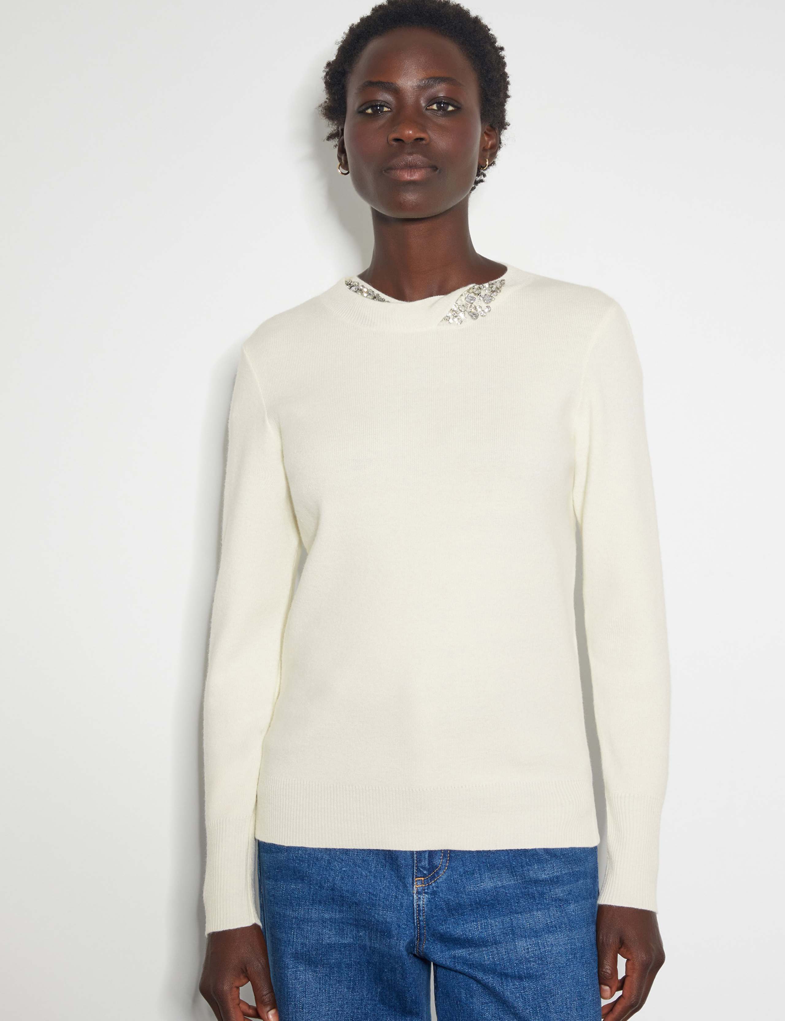 Embellished Crew Neck Jumper with Wool 1 of 5