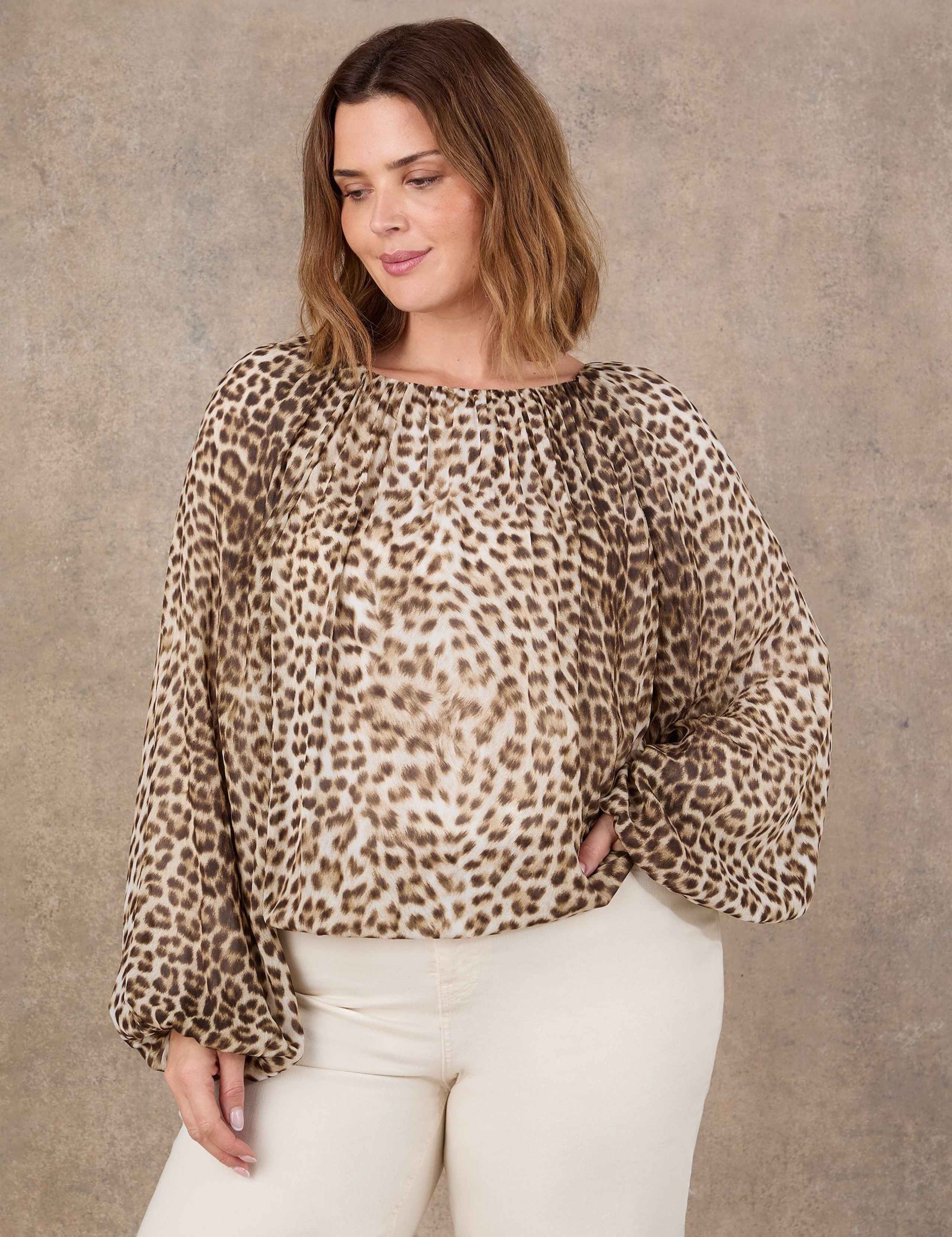 Animal Print Blouson Sleeve Popover Blouse 4 of 4