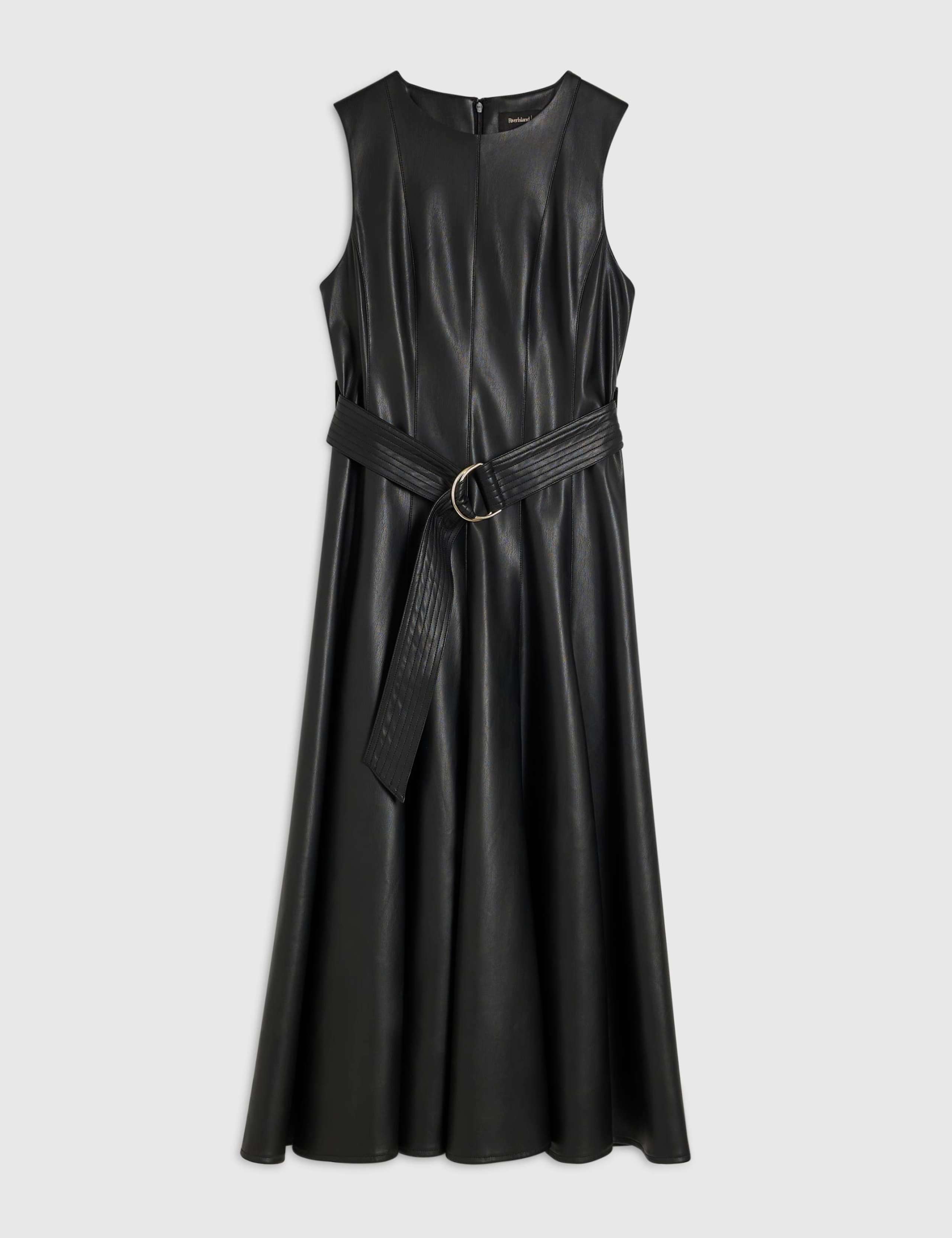 Leather Look Belted Midi Shift Dress 2 of 5