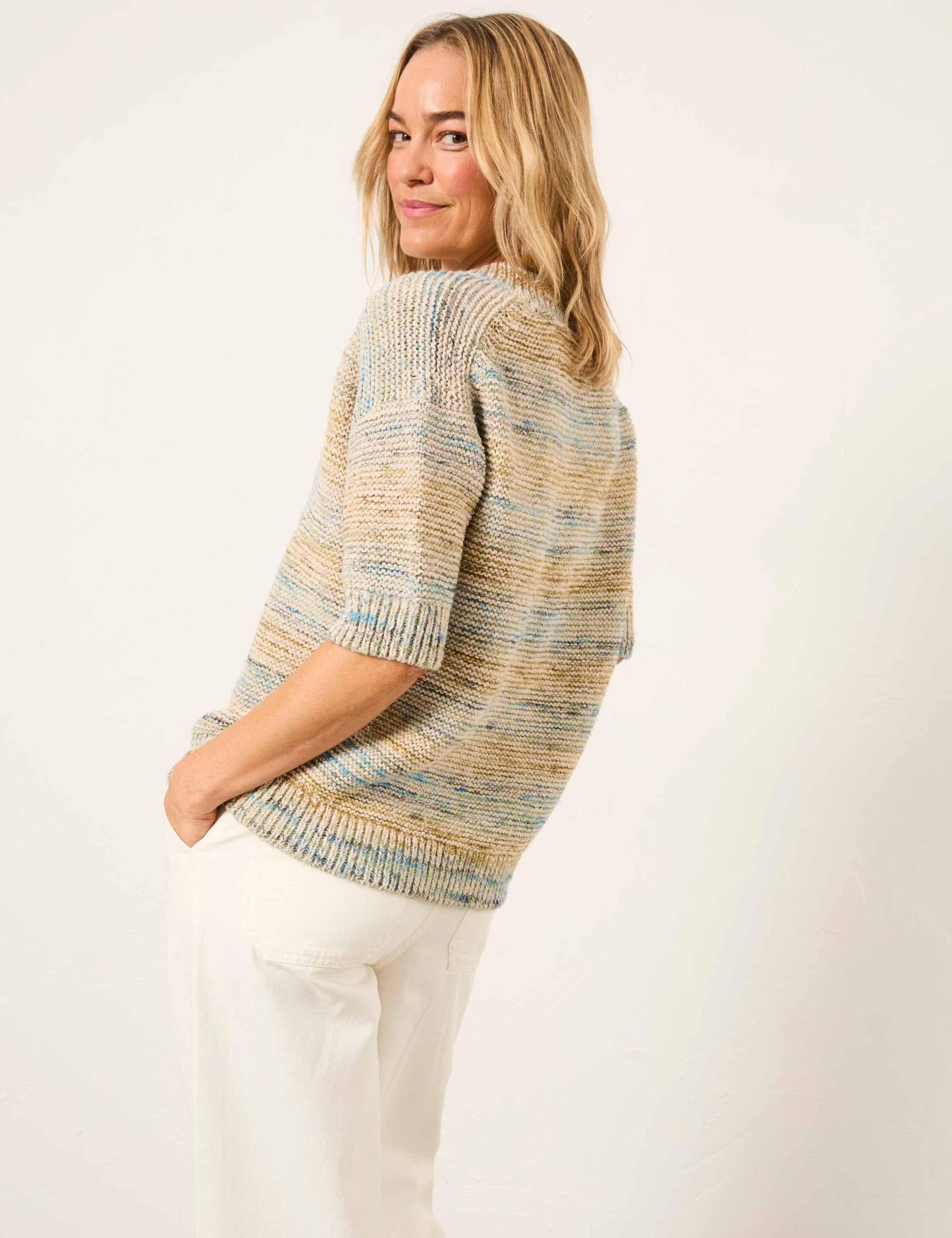 Cotton Rich Textured V-Neck Jumper 4 of 6