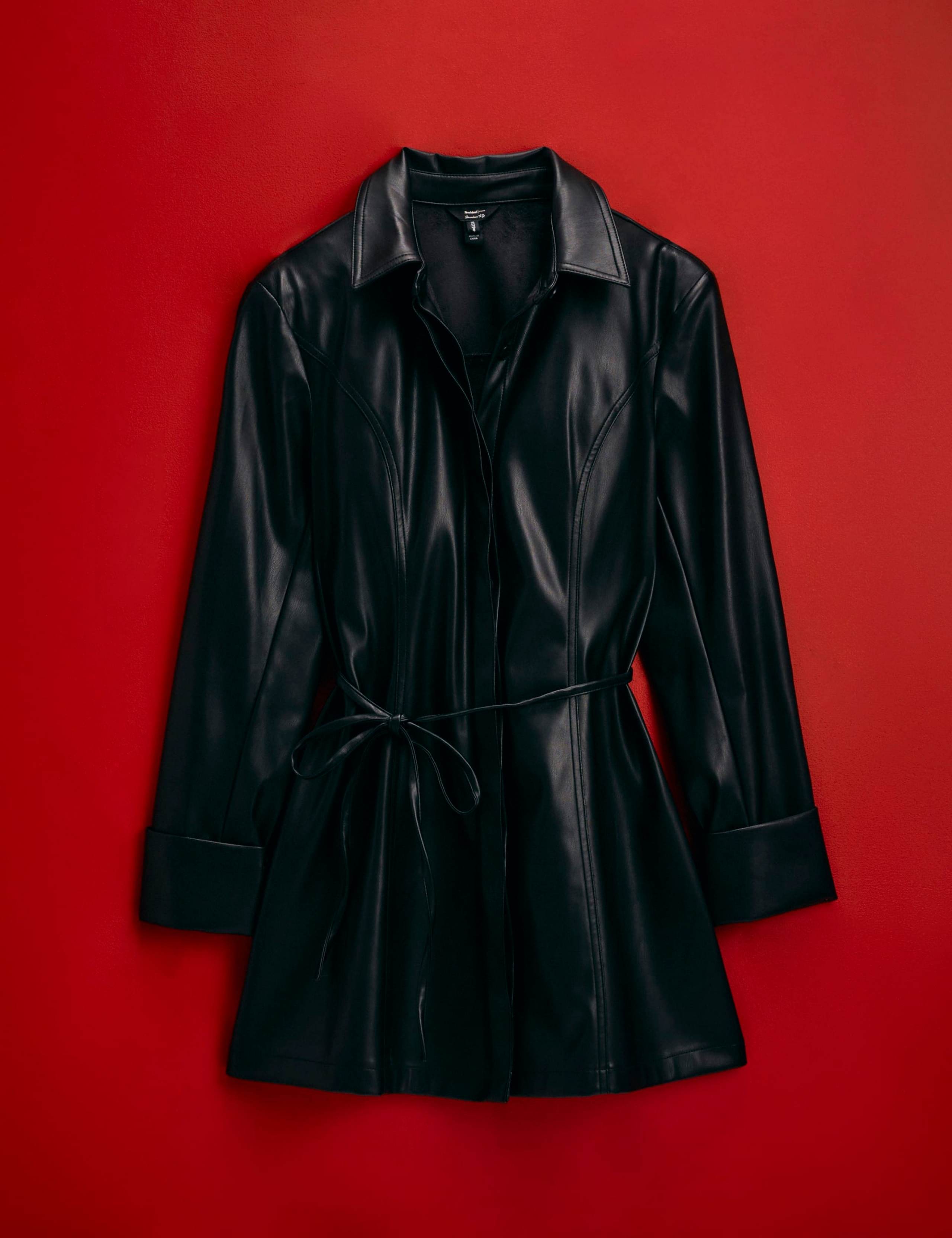 Leather Look Collared Belted Mini Shirt Dress 2 of 5