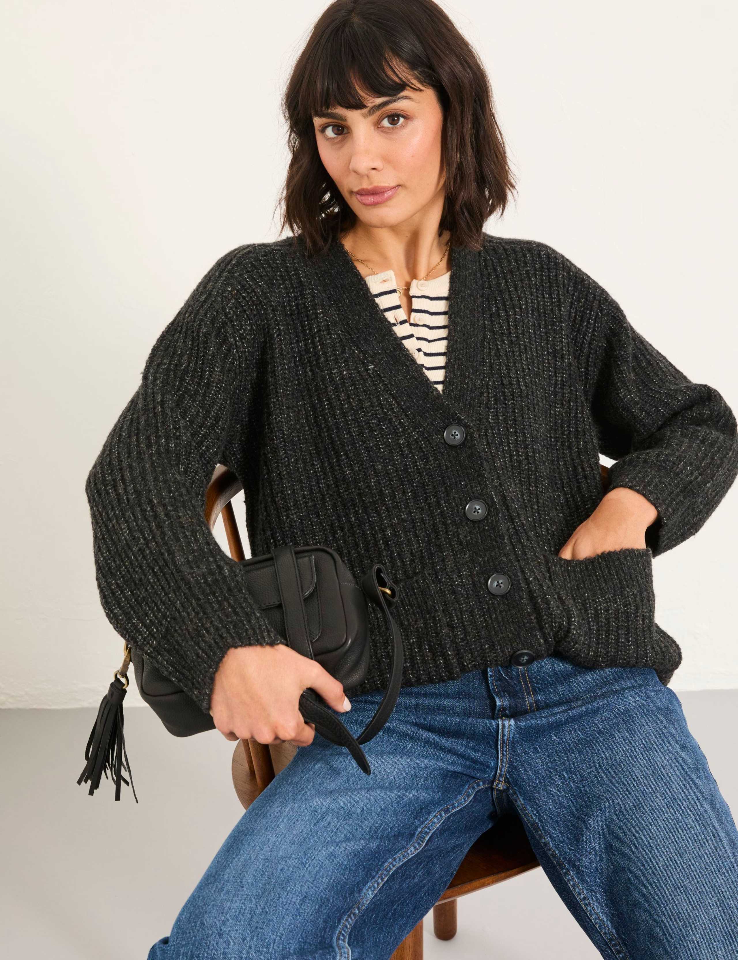 Textured V-Neck Cardigan with Wool 3 of 5