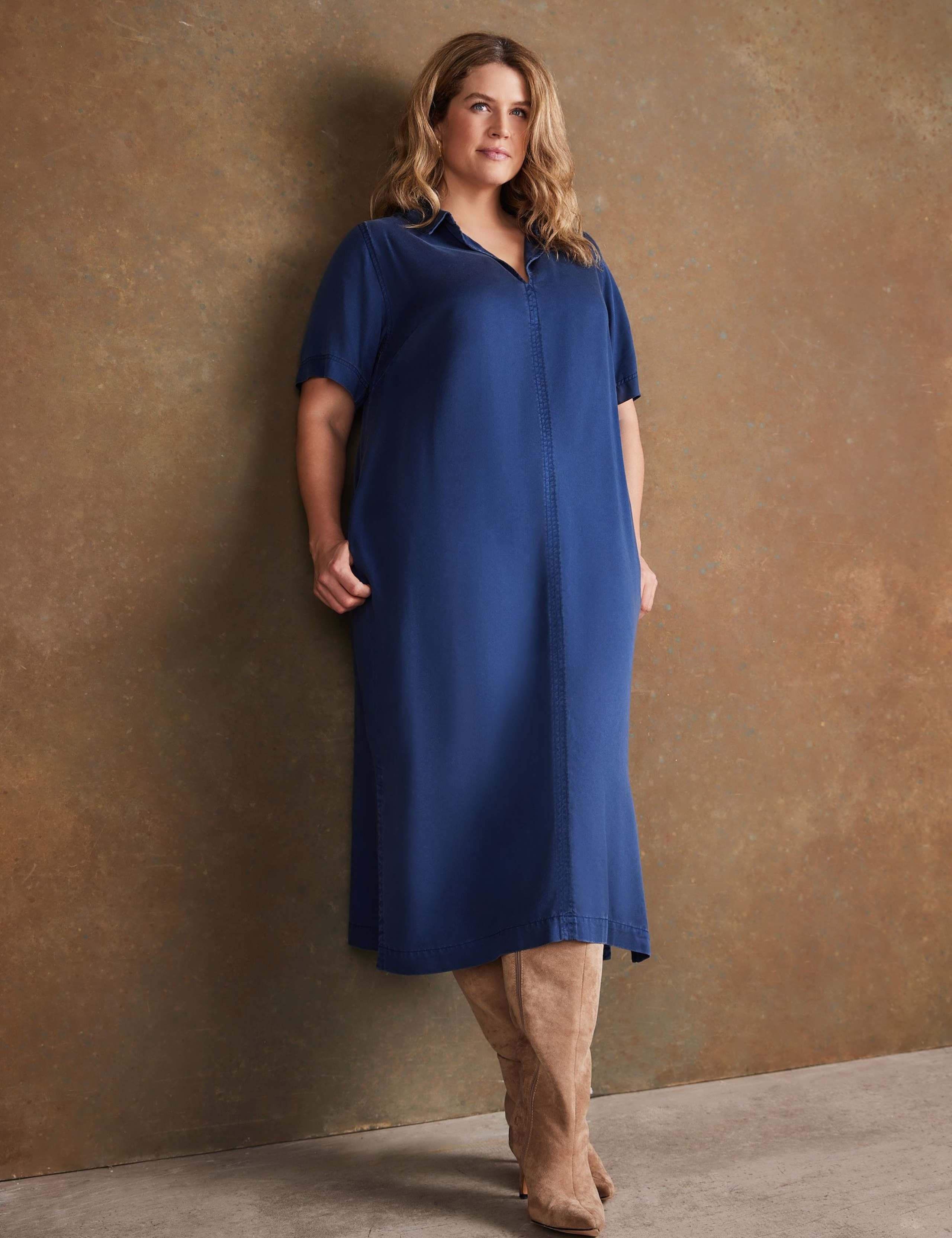 Pure Lyocell V-Neck Midaxi Shirt Dress 1 of 6