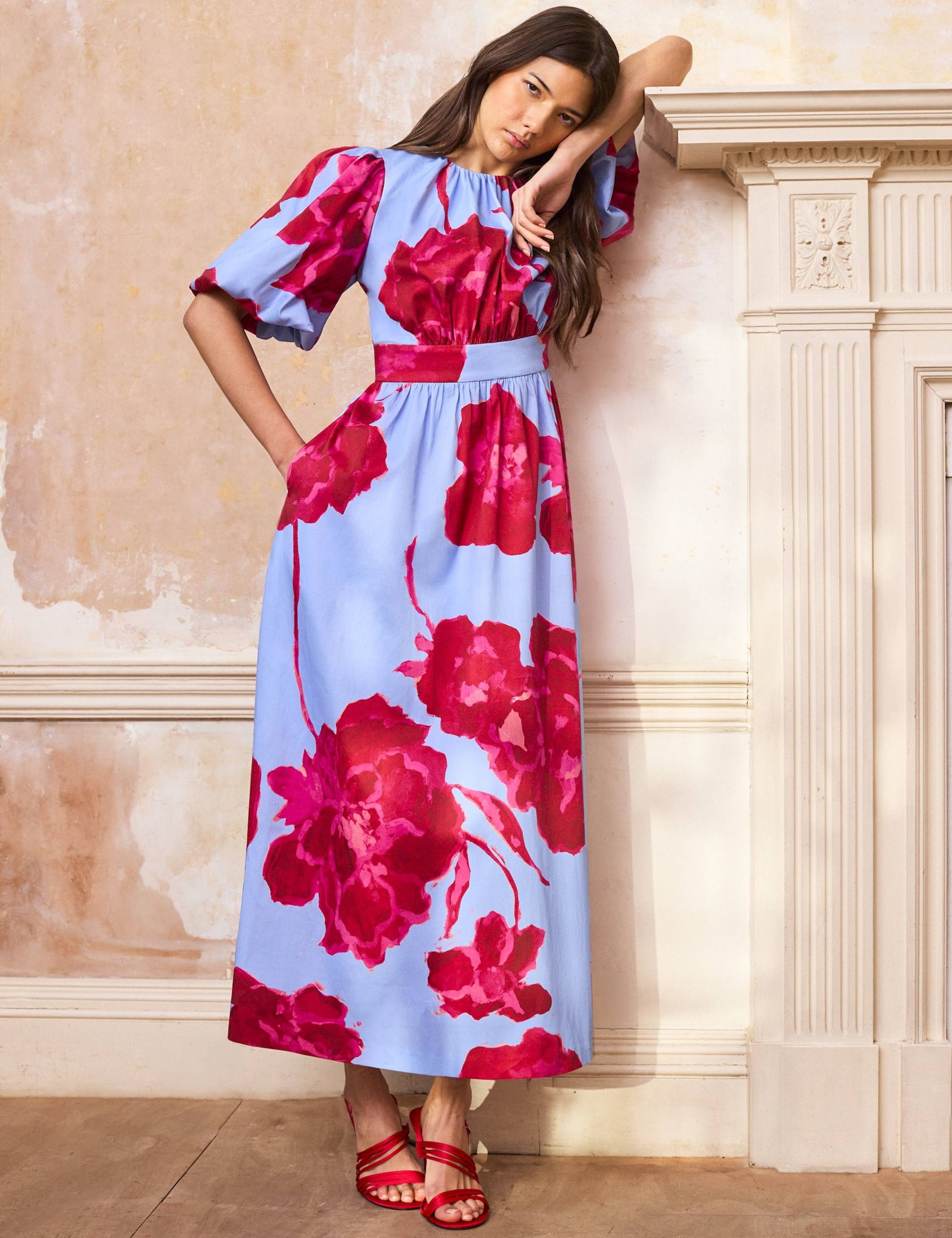 Cotton Rich Floral Midaxi Waisted Dress 2 of 5