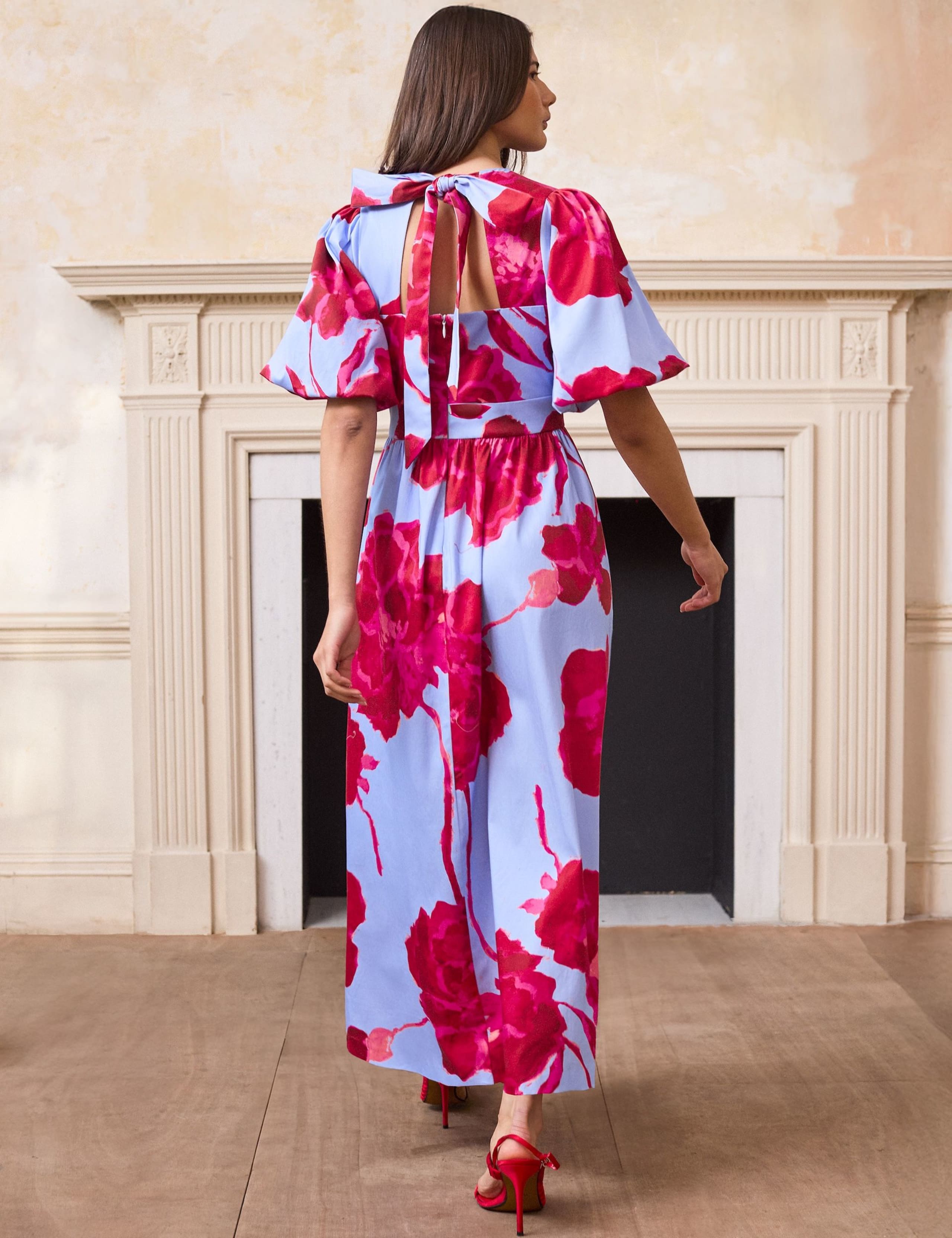 Cotton Rich Floral Midaxi Waisted Dress 3 of 5