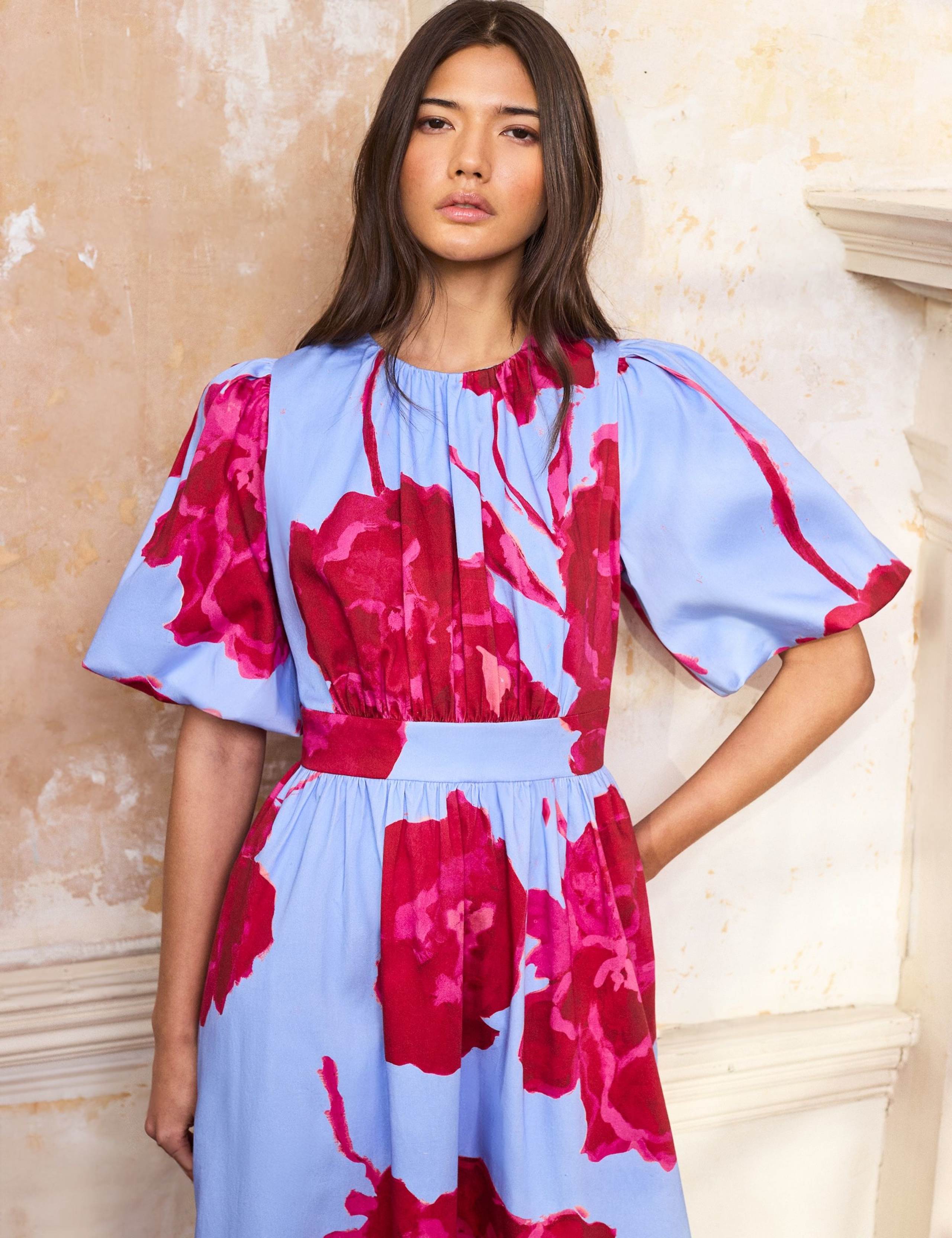 Cotton Rich Floral Midaxi Waisted Dress 4 of 5