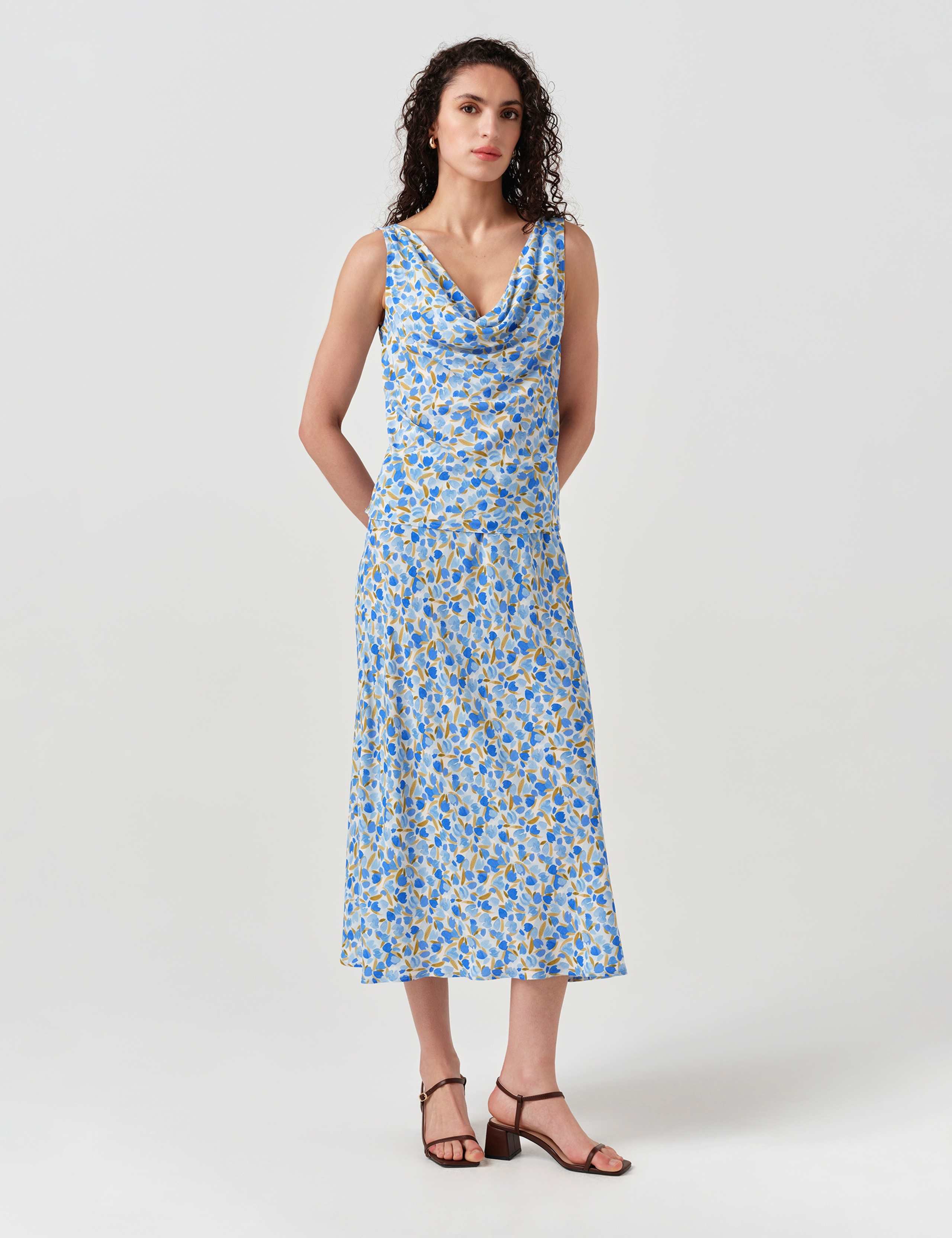 Crepe Floral Midi Slip Skirt 4 of 5