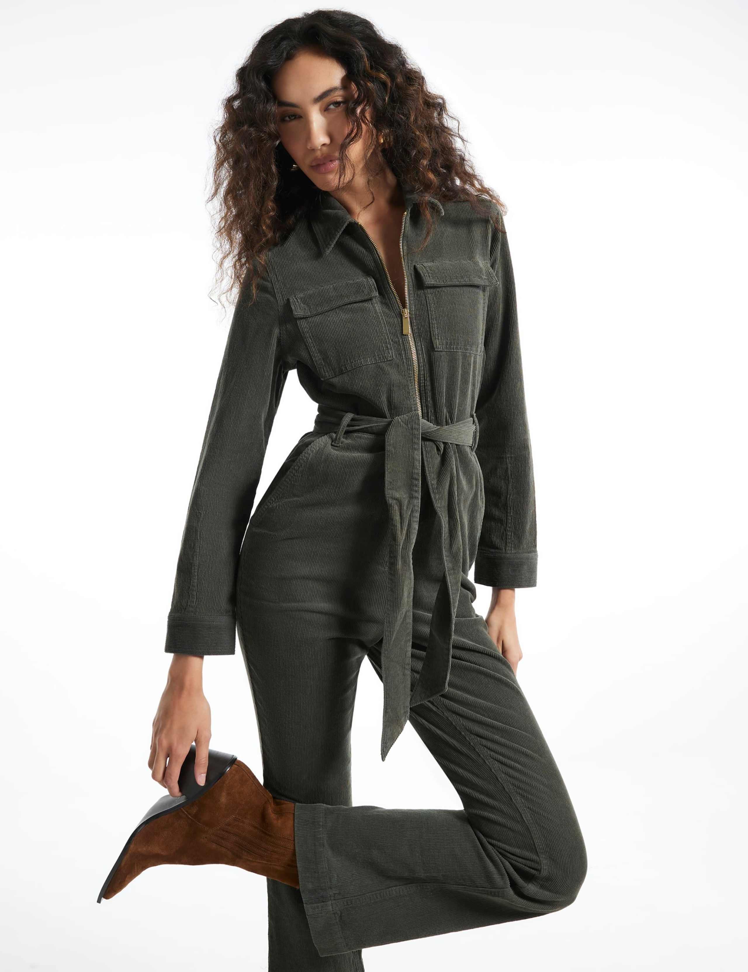 Pure Cotton Cord Belted Collared Jumpsuit 2 of 6