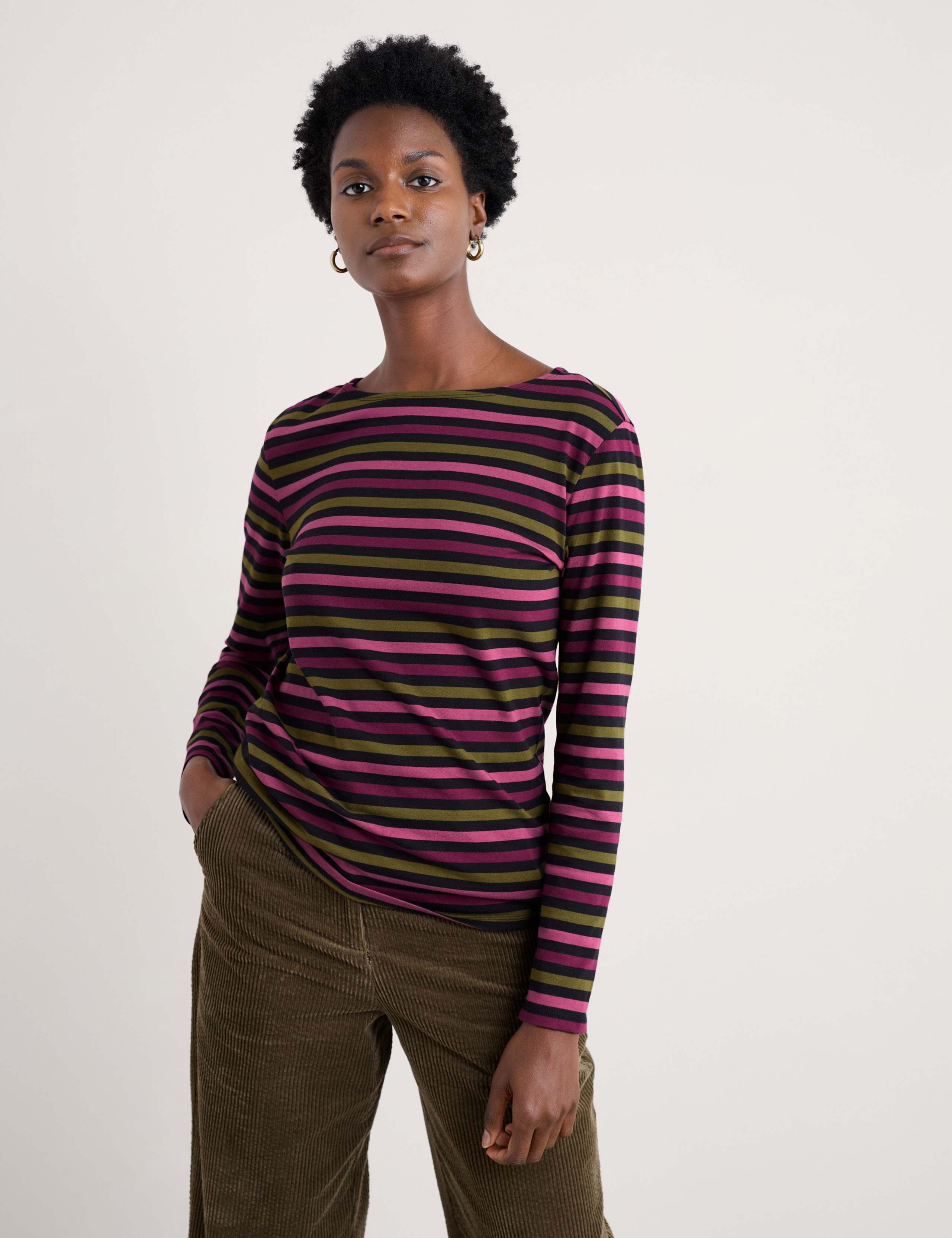 Pure Cotton Striped Round Neck Relaxed Top 1 of 5