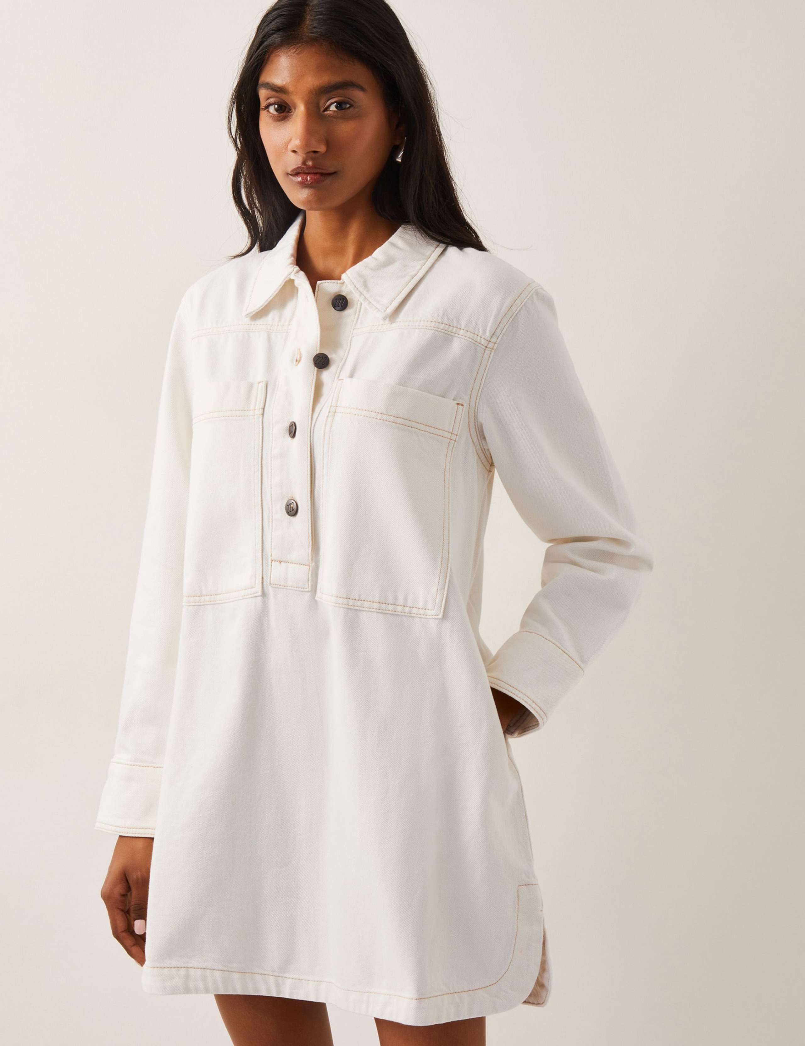 Denim Collared Mini Shirt Dress 4 of 6