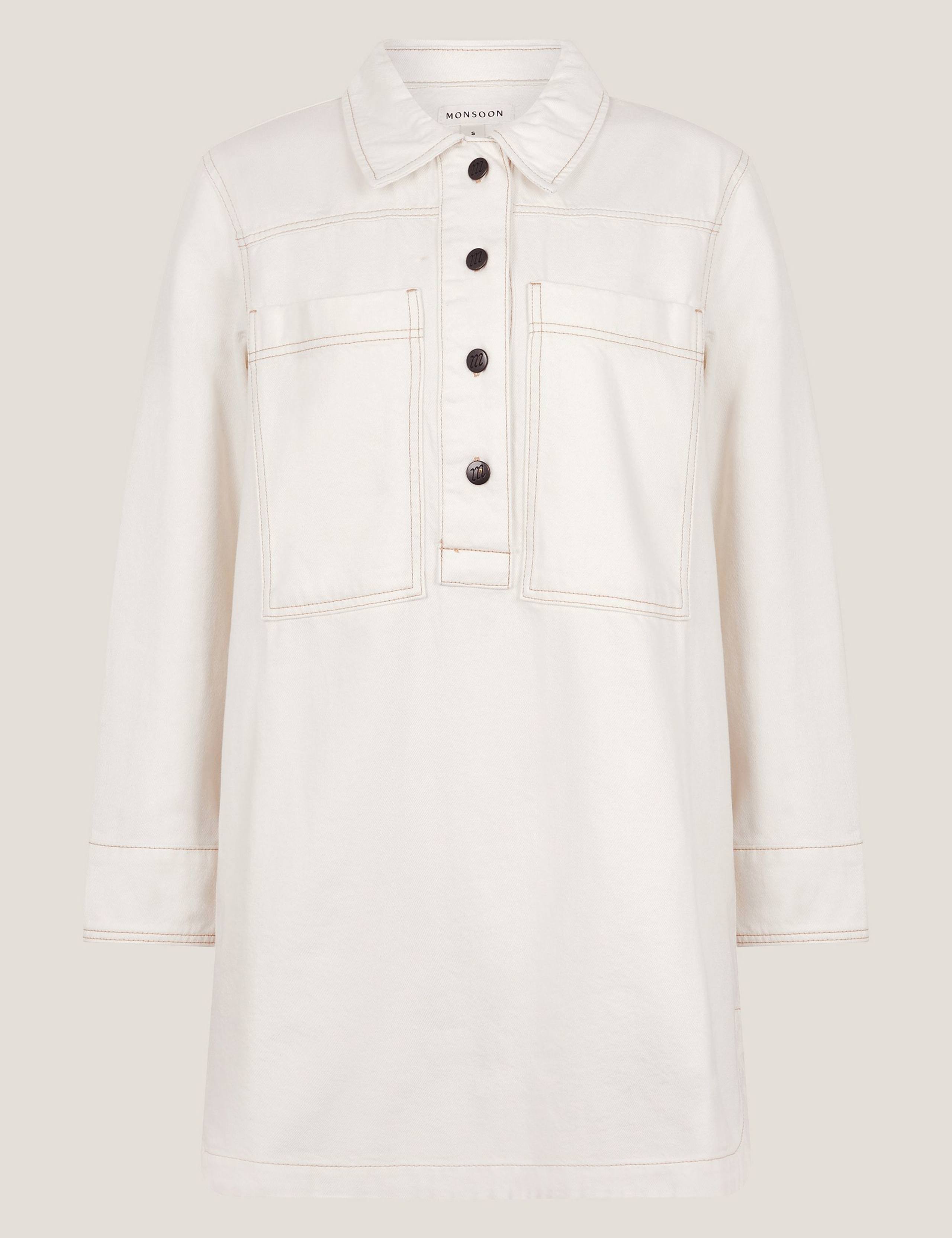 Denim Collared Mini Shirt Dress 2 of 6