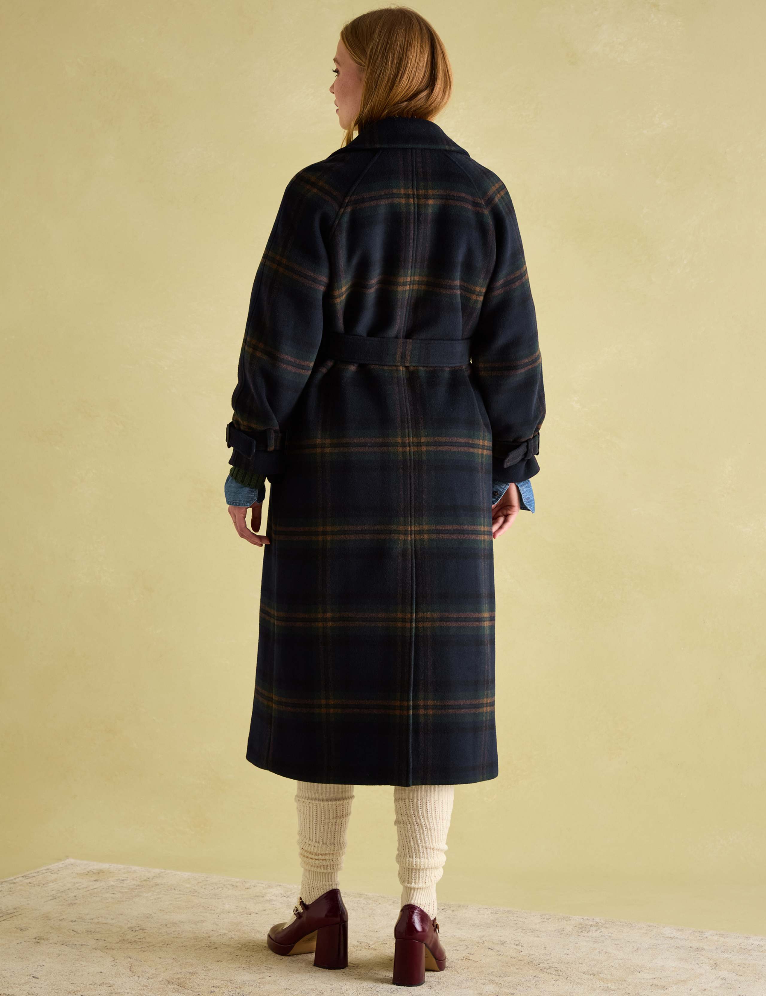 Wool Blend Checked Trench Style Coat 2 of 6