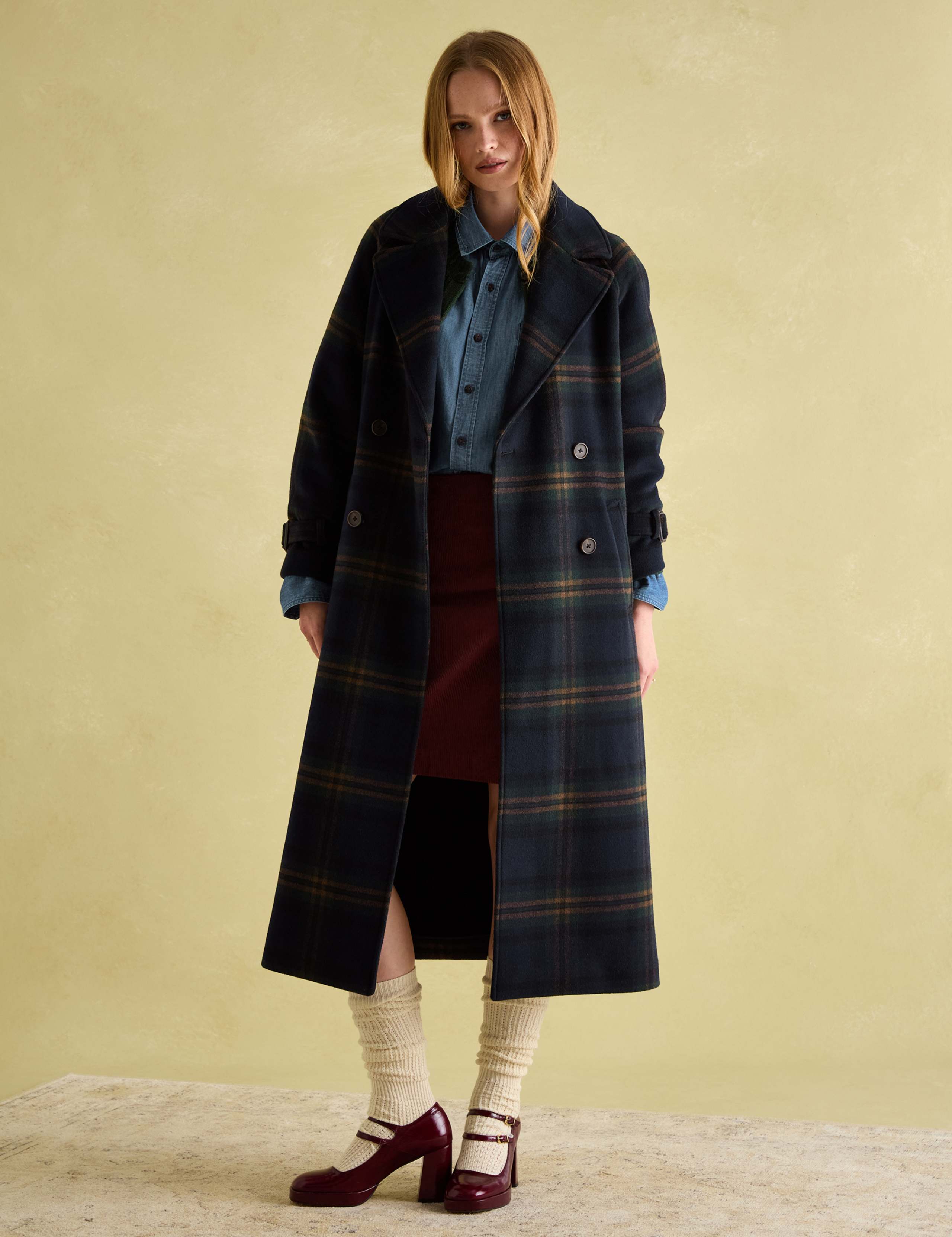 Wool Blend Checked Trench Style Coat 3 of 6