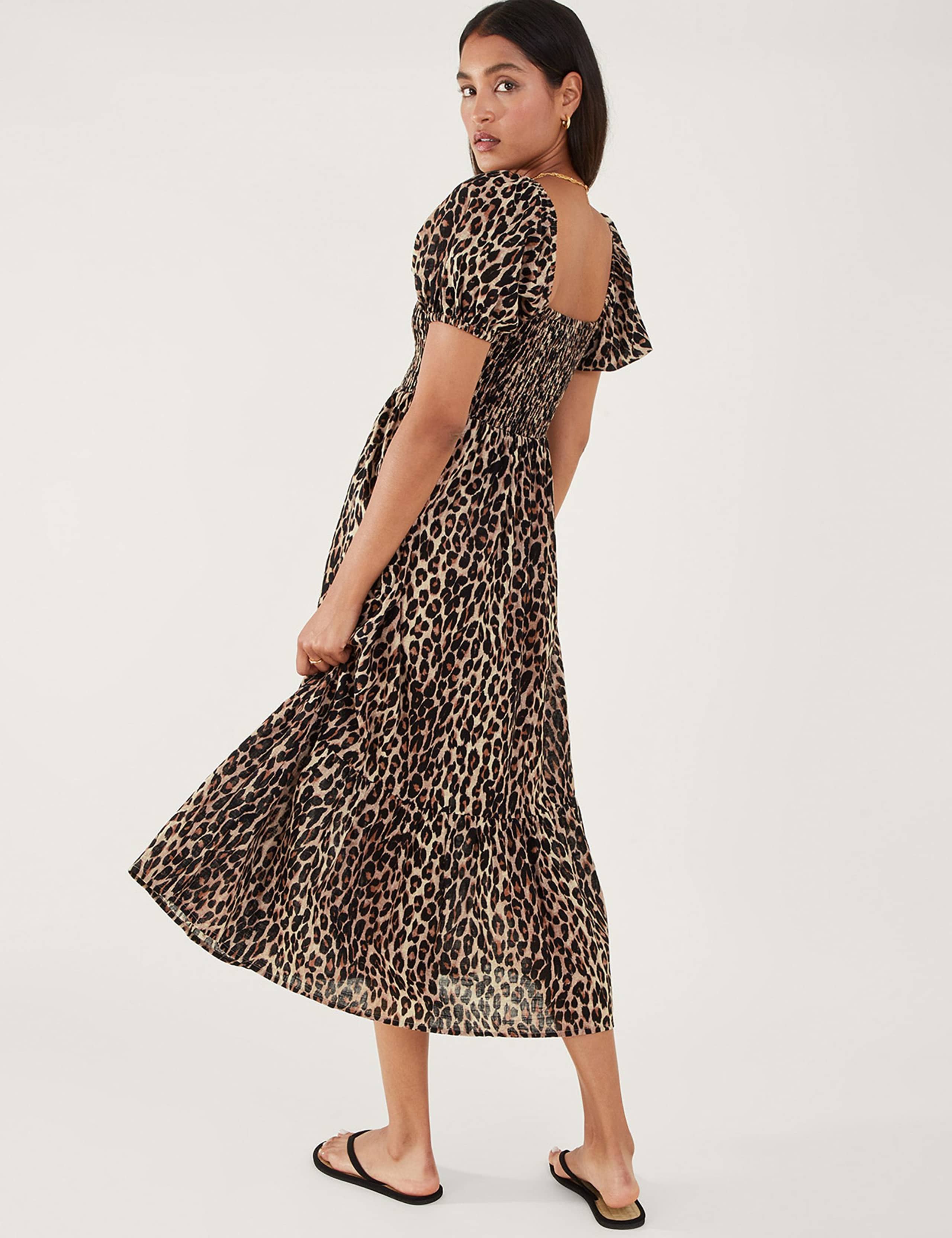 Pure Cotton Leopard Print Midi Dress 3 of 4