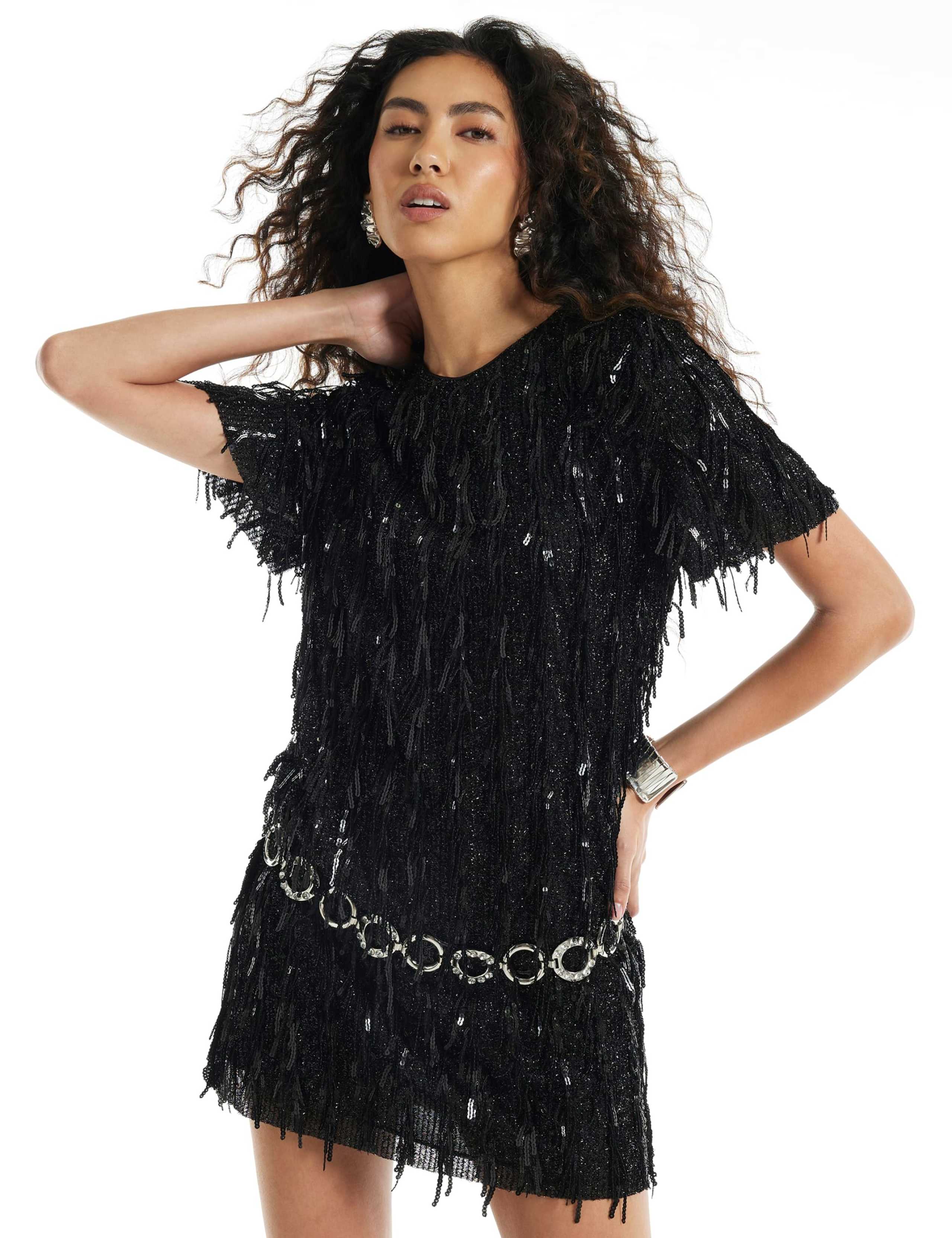 Sequin Round Neck Mini T-Shirt Dress 3 of 6