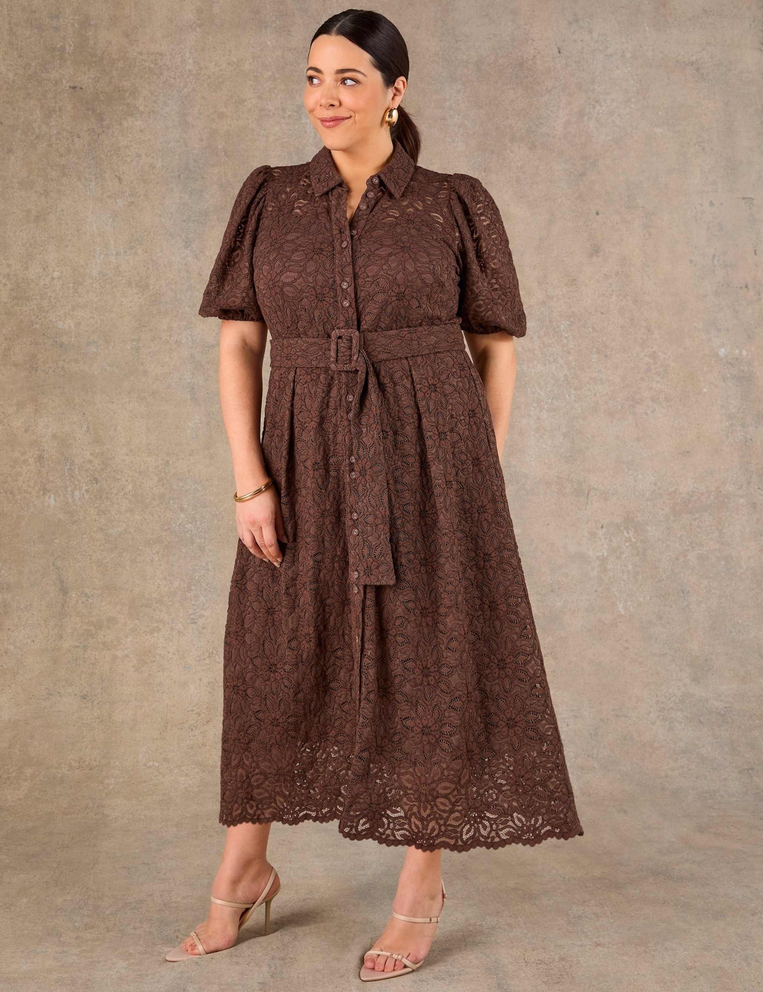 Cotton Blend Lace Midi Shirt Dress 1 of 7