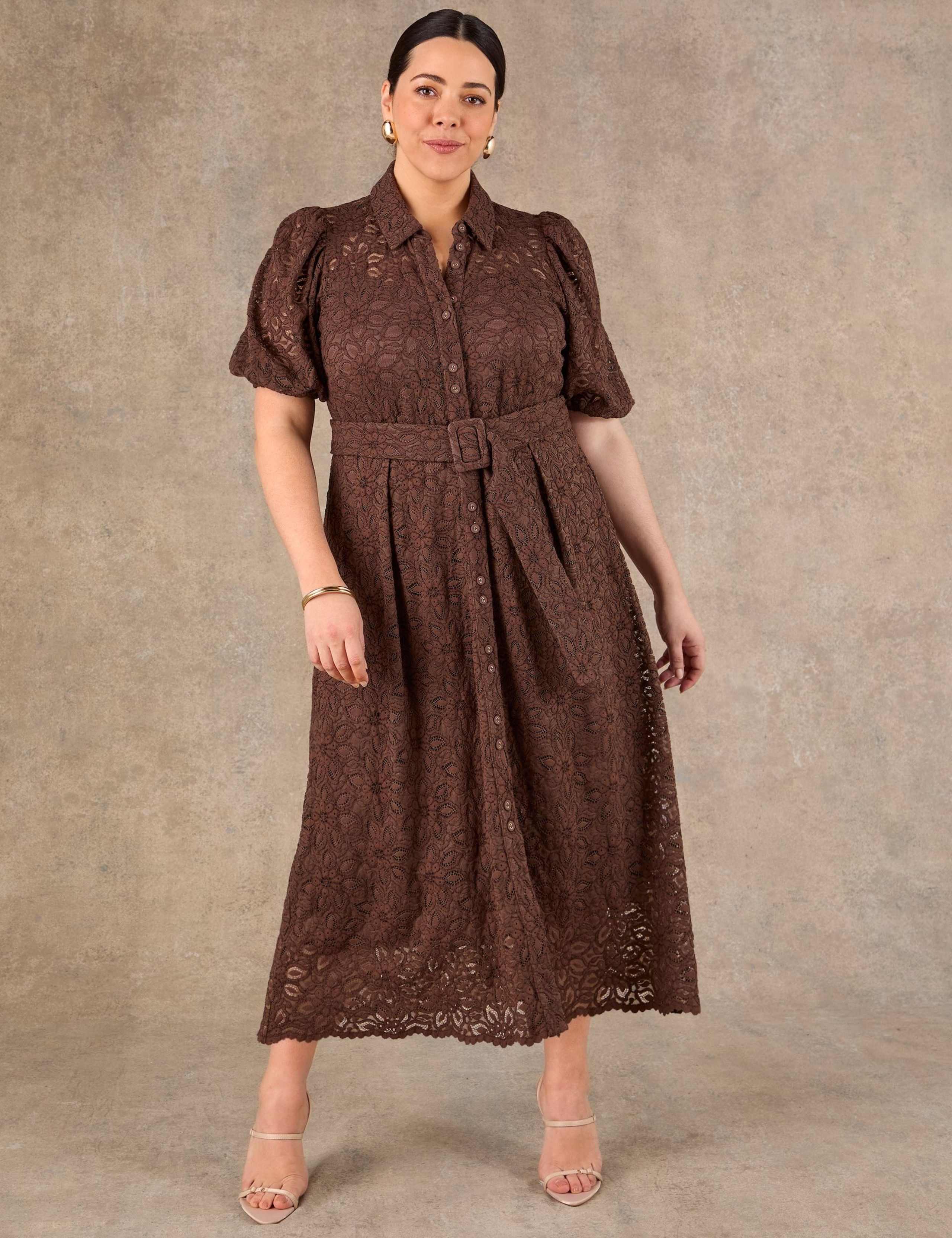 Cotton Blend Lace Midi Shirt Dress 3 of 7