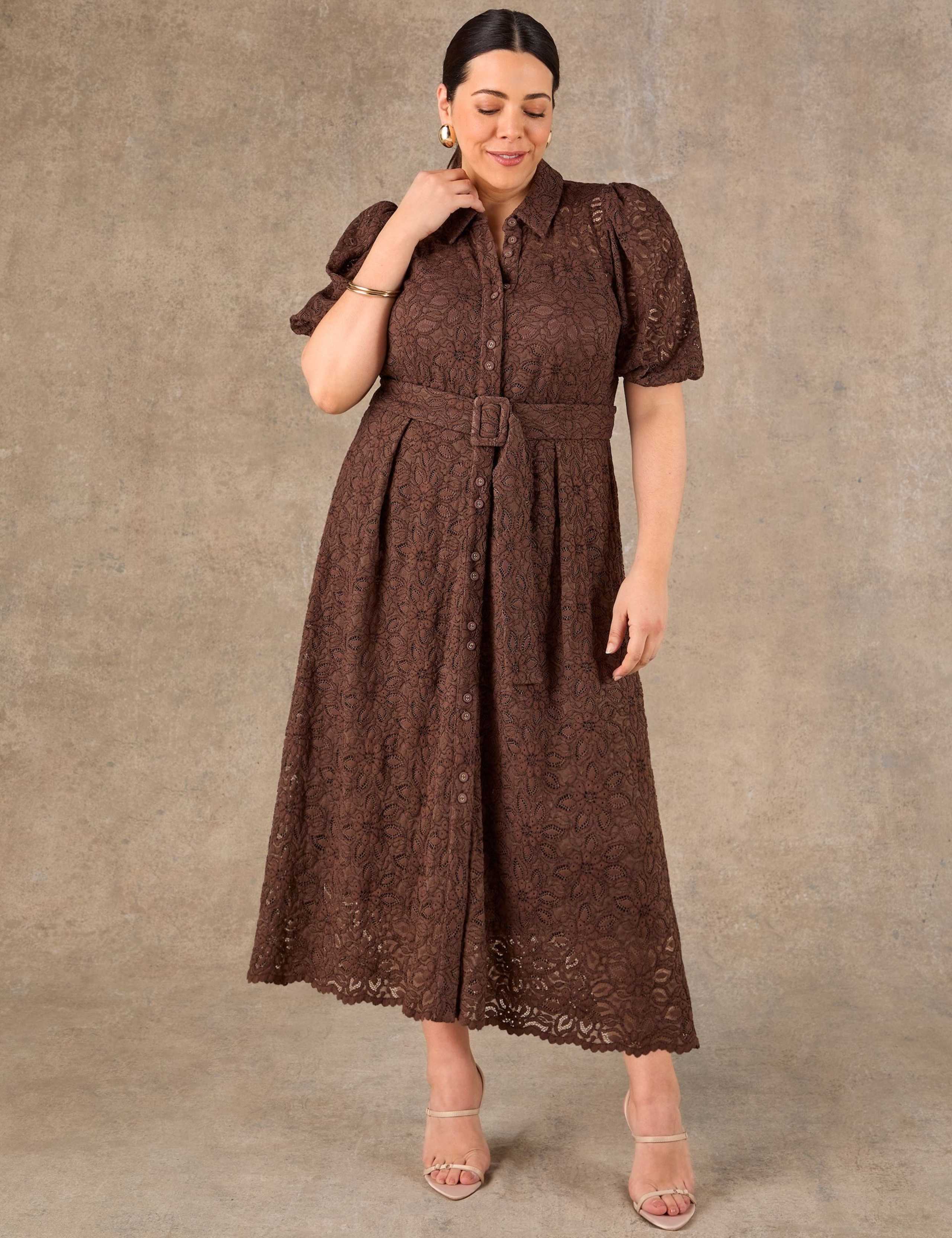 Cotton Blend Lace Midi Shirt Dress 4 of 7