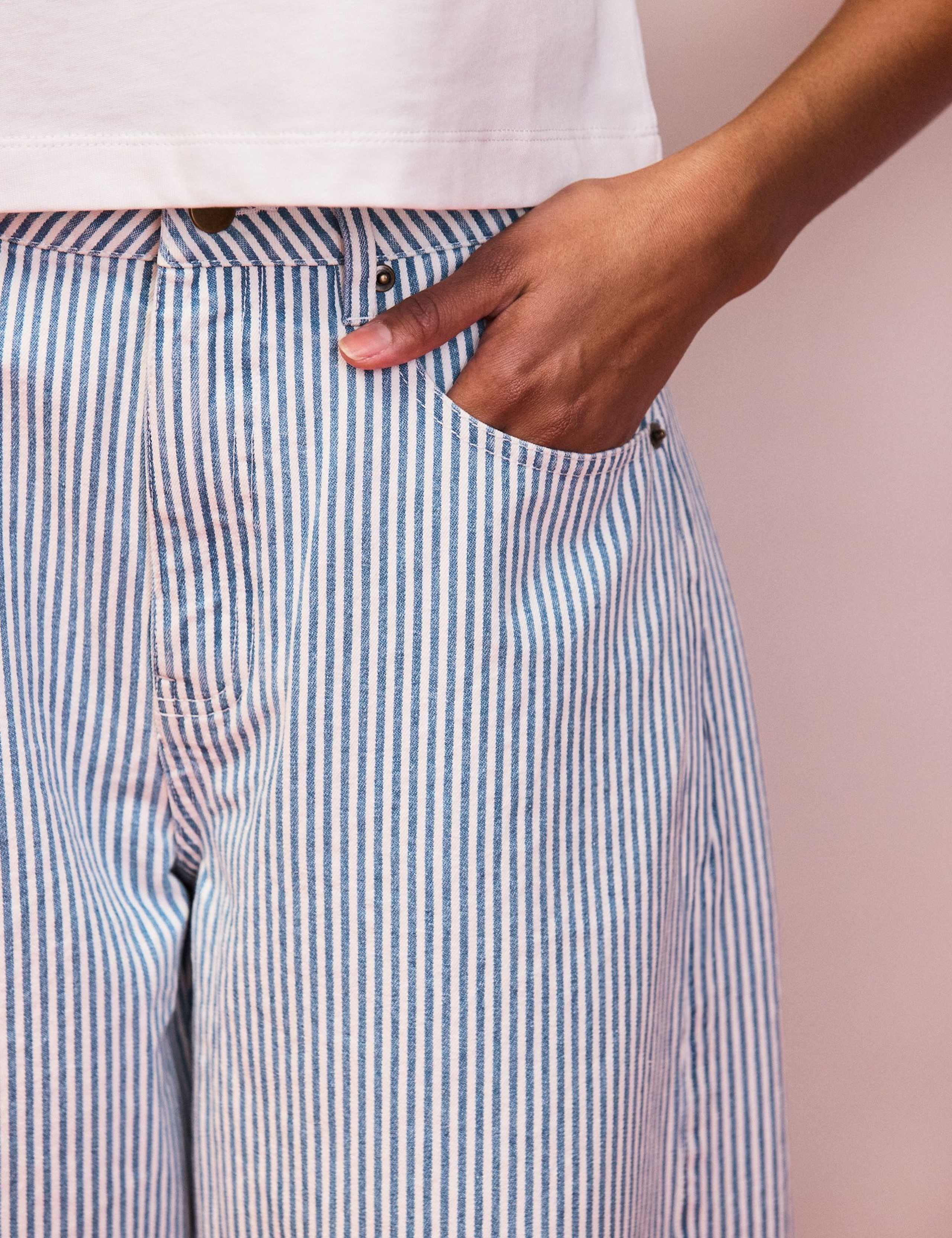 Mid Rise Striped Barrel Ankle Grazer Jeans 3 of 4