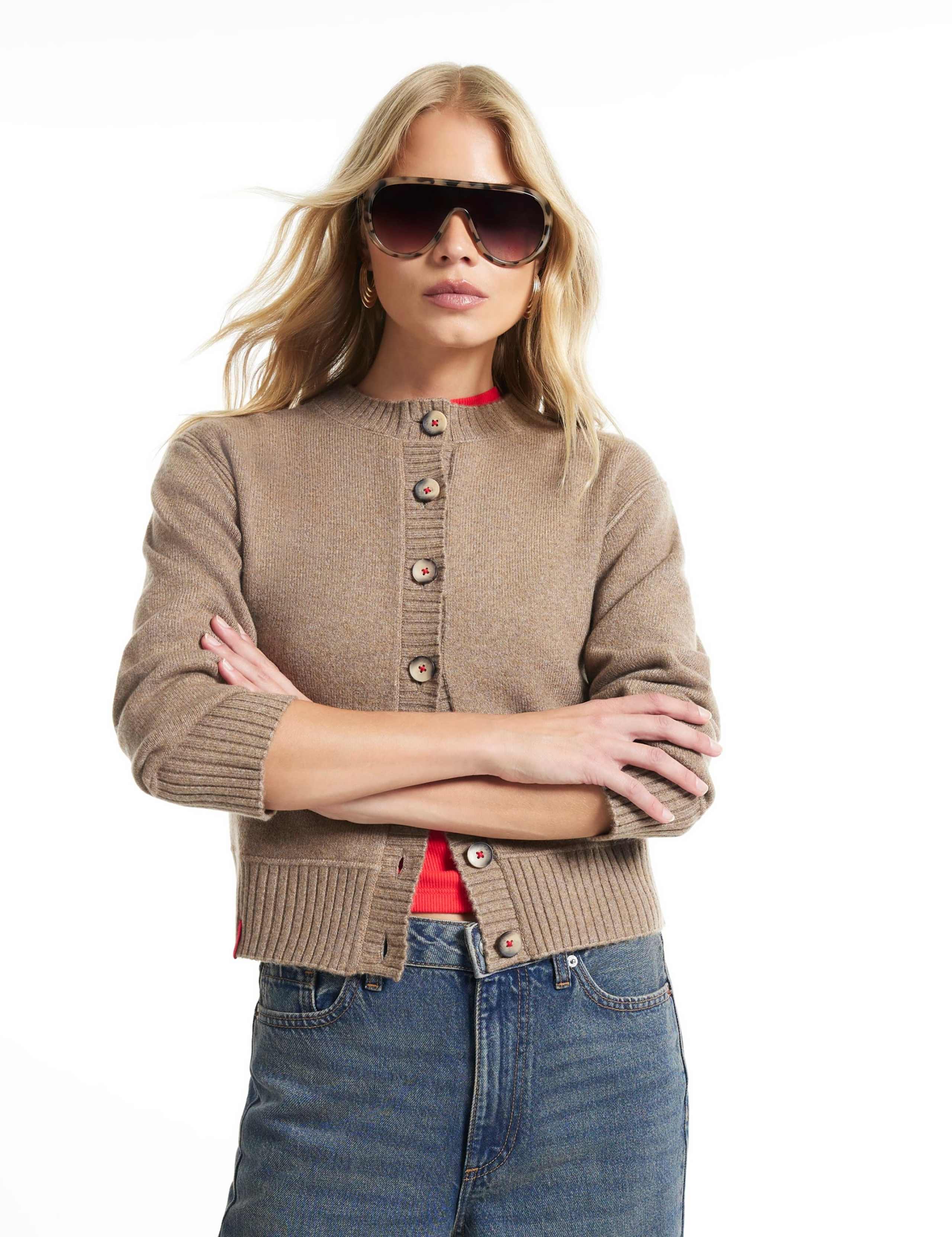 Crew Neck Button Front Relaxed Cardigan 3 of 6