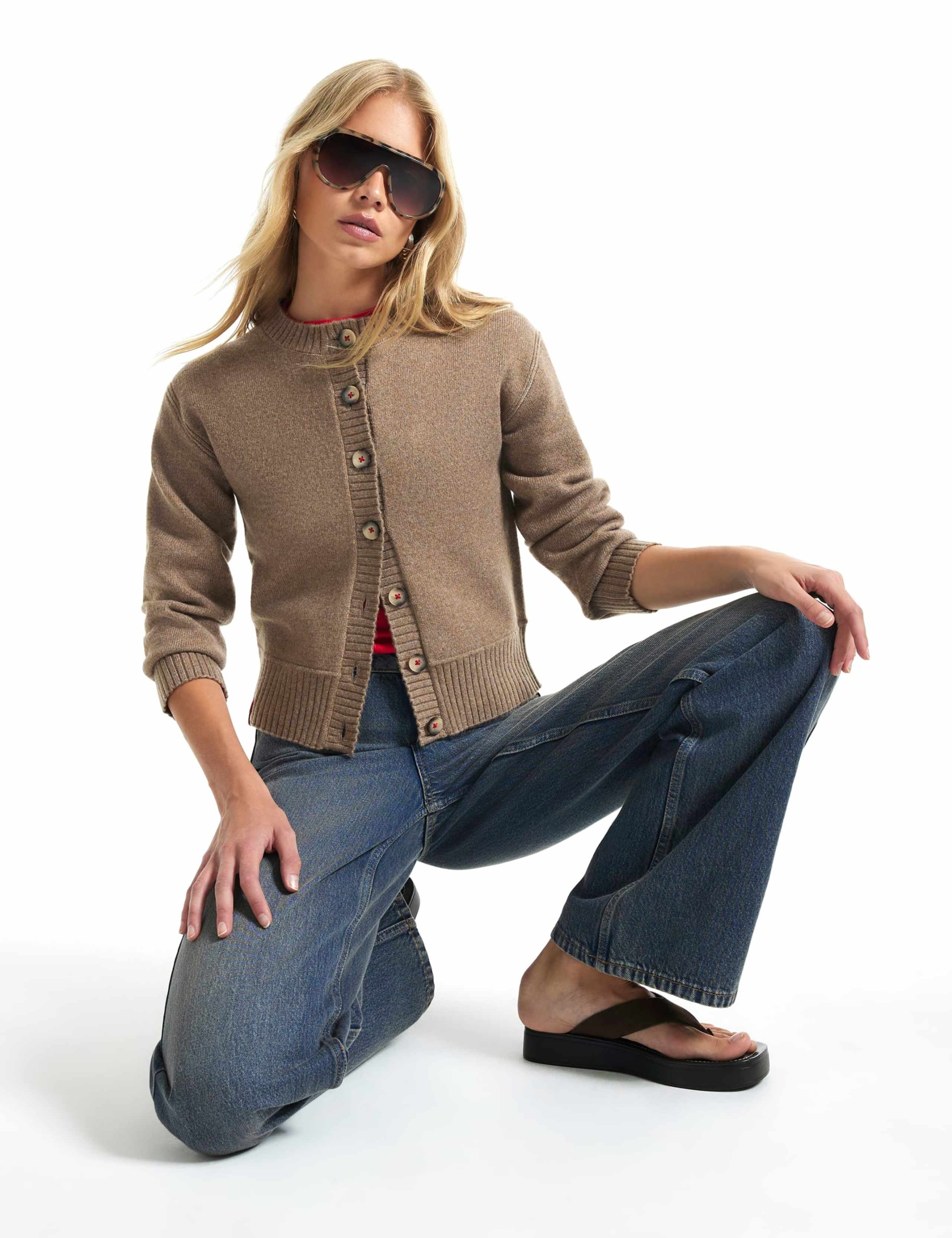 Crew Neck Button Front Relaxed Cardigan 4 of 6