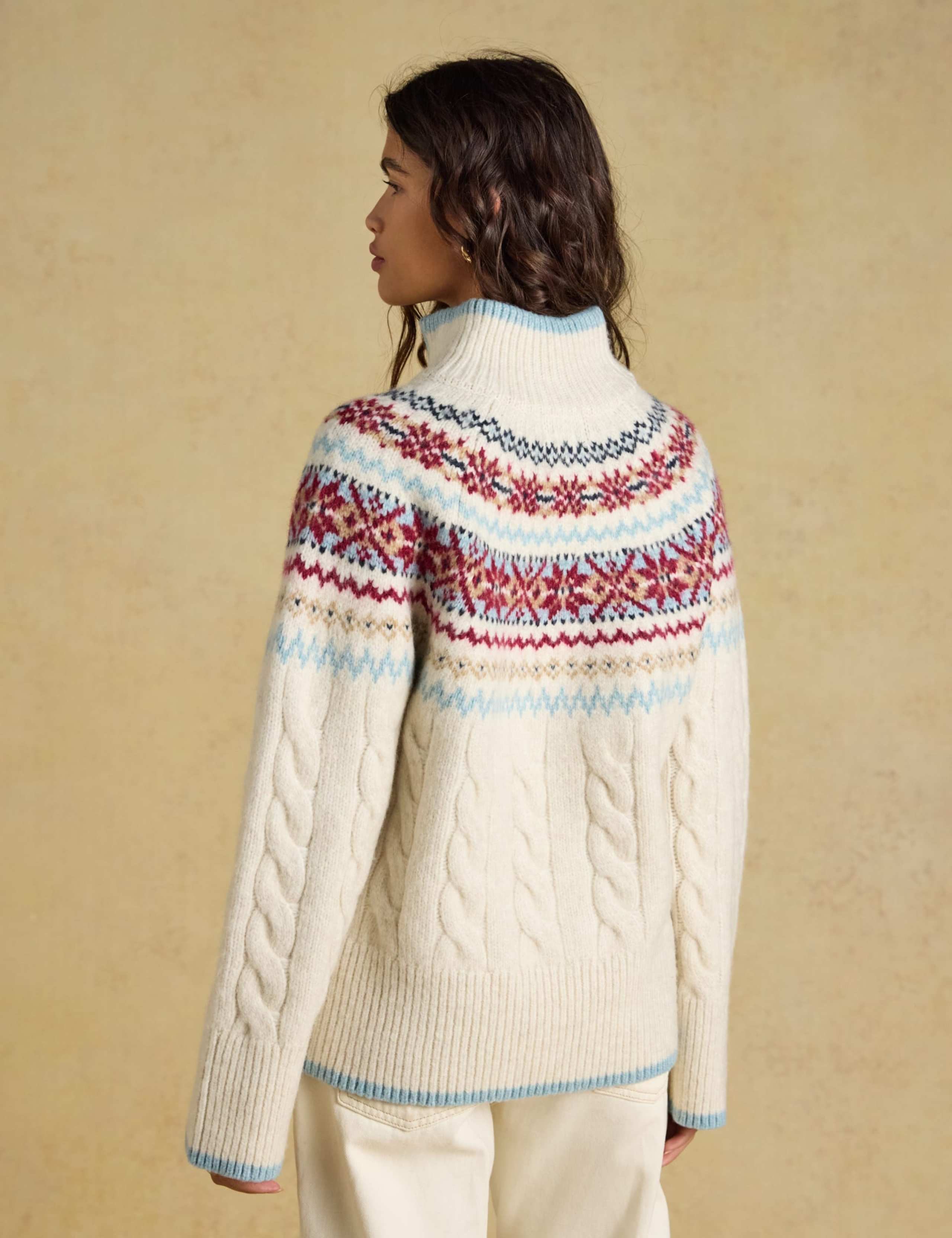 Fair Isle Funnel Neck Half Zip Jumper with Wool 2 of 7