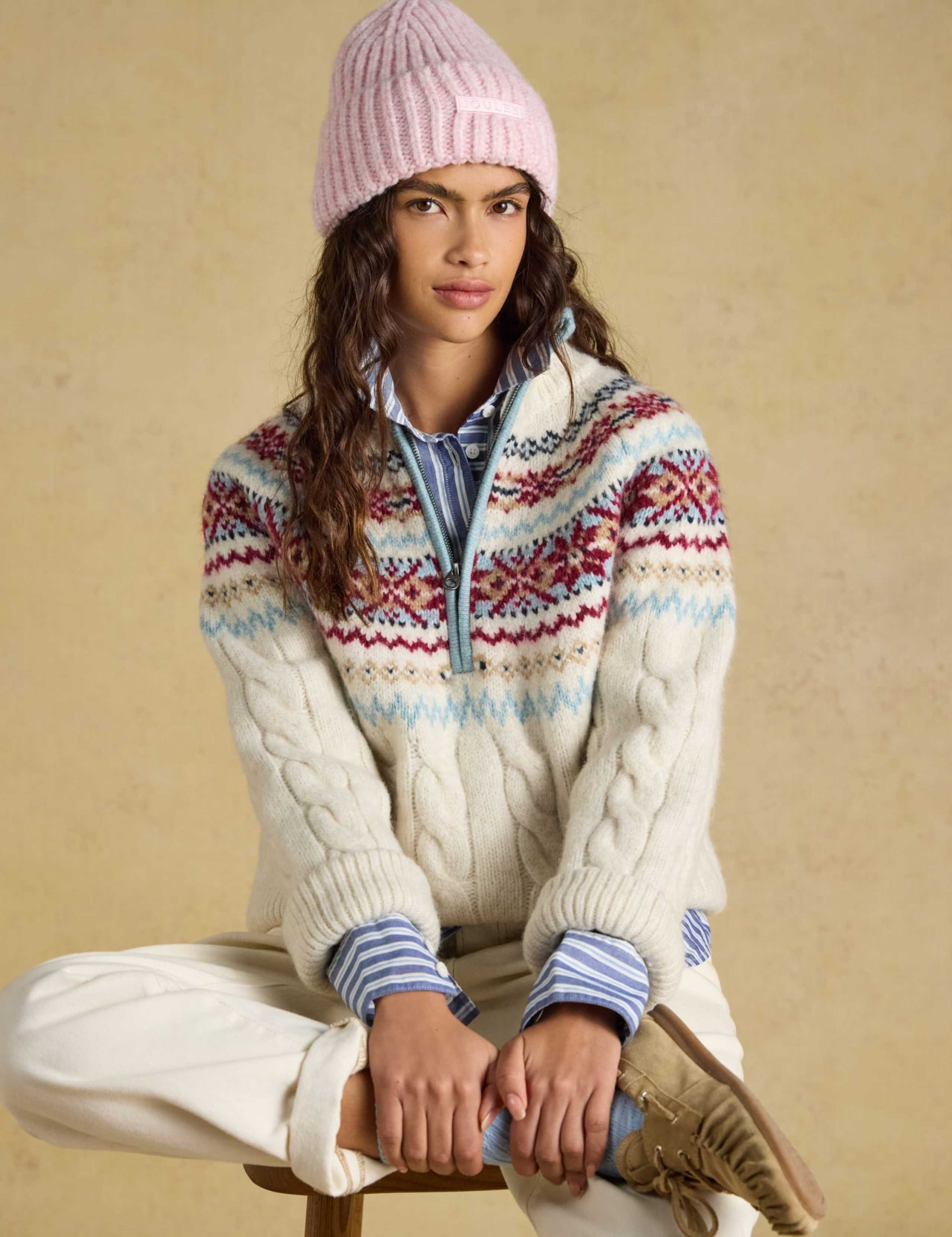 Fair Isle Funnel Neck Half Zip Jumper with Wool 3 of 7