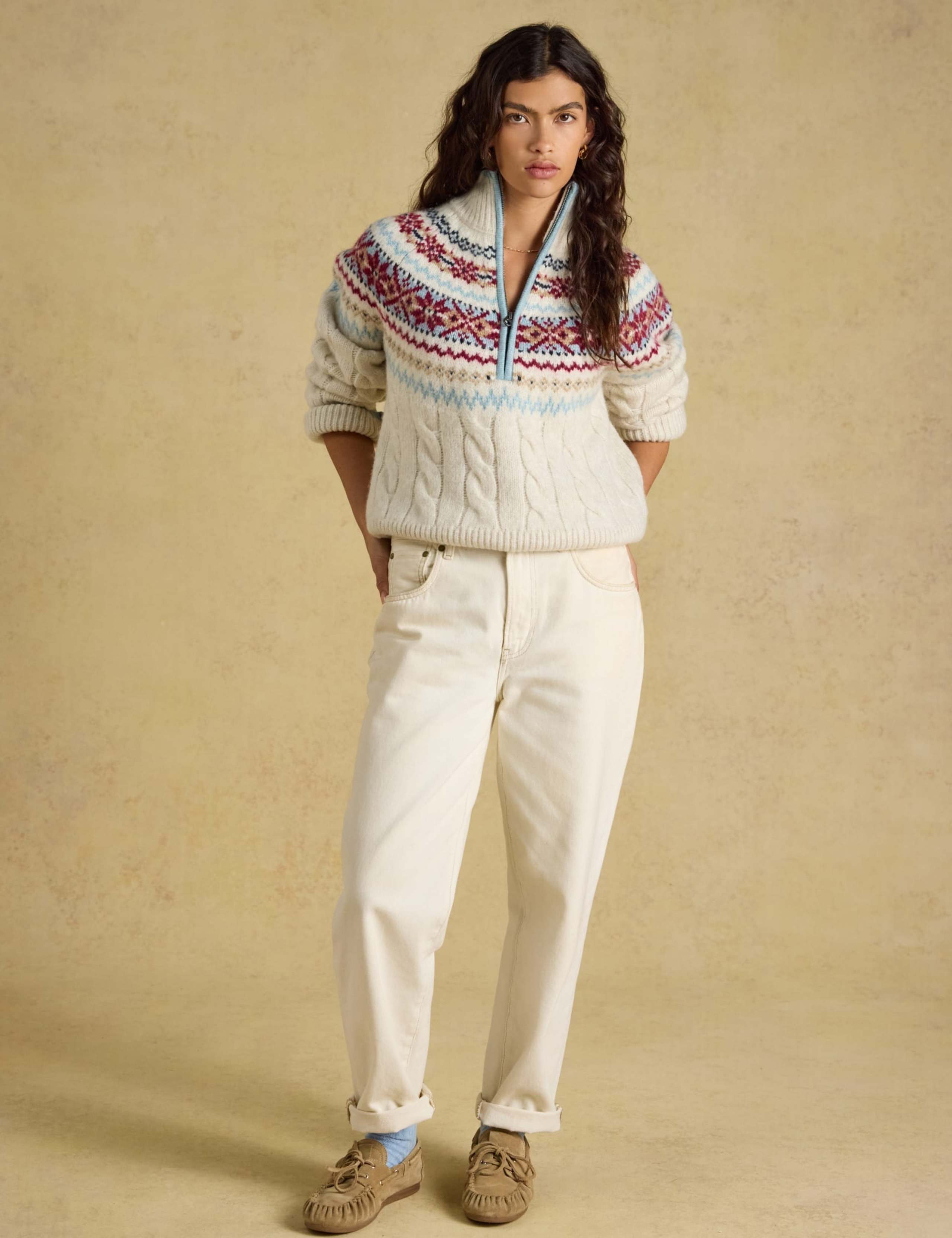 Fair Isle Funnel Neck Half Zip Jumper with Wool 4 of 7