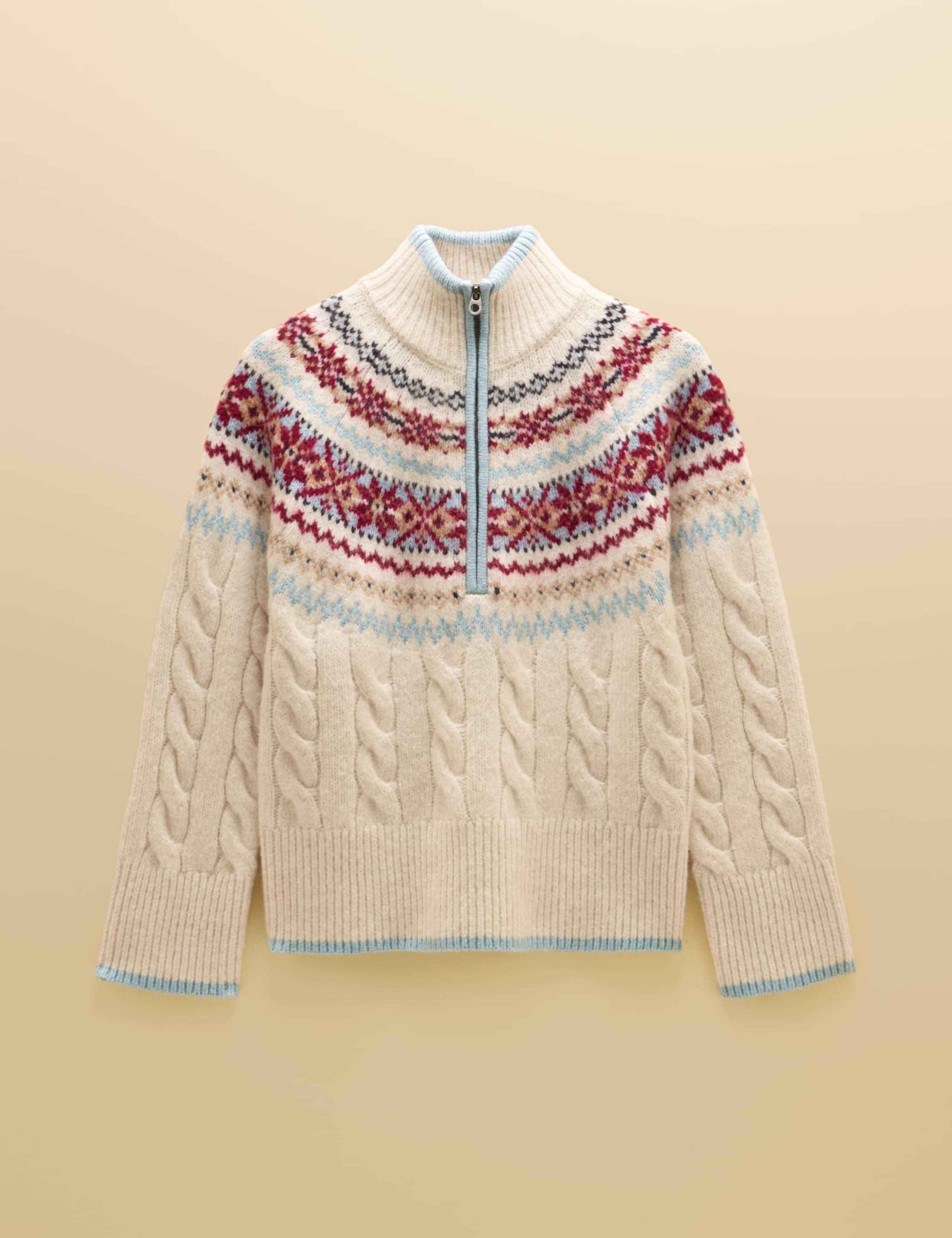 Fair Isle Funnel Neck Half Zip Jumper with Wool 5 of 7