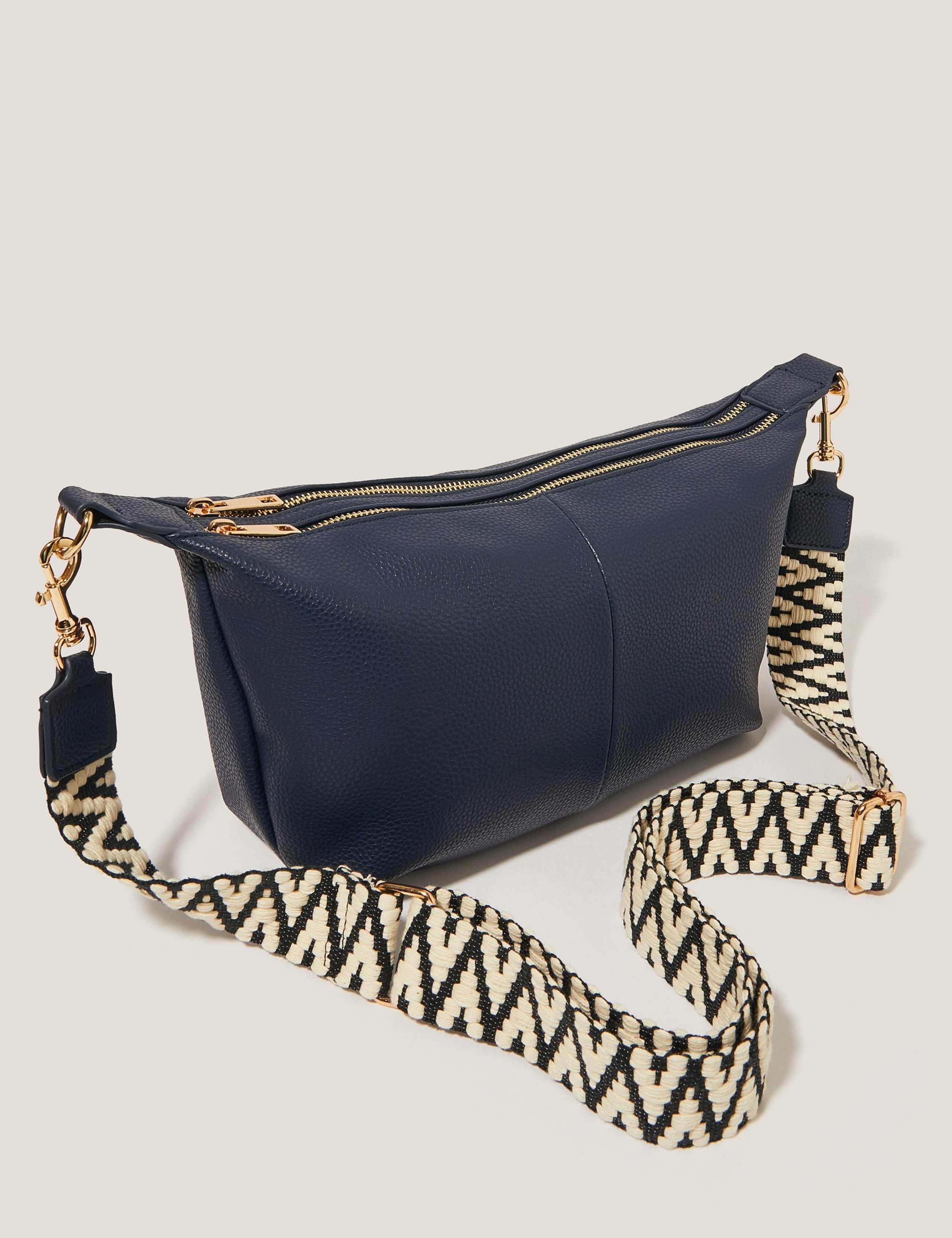 Double Zip Zig-Zag Strap Sling Cross Body Bag 1 of 4