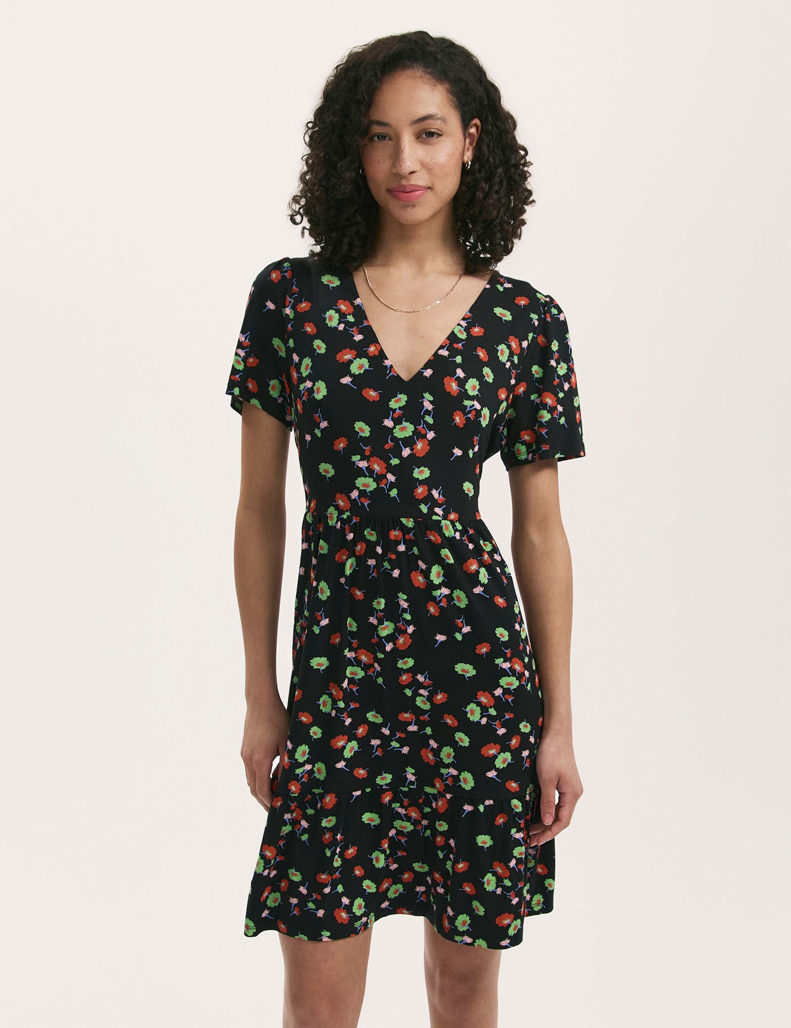 Jersey Floral V-Neck Tiered Dress 1 of 4