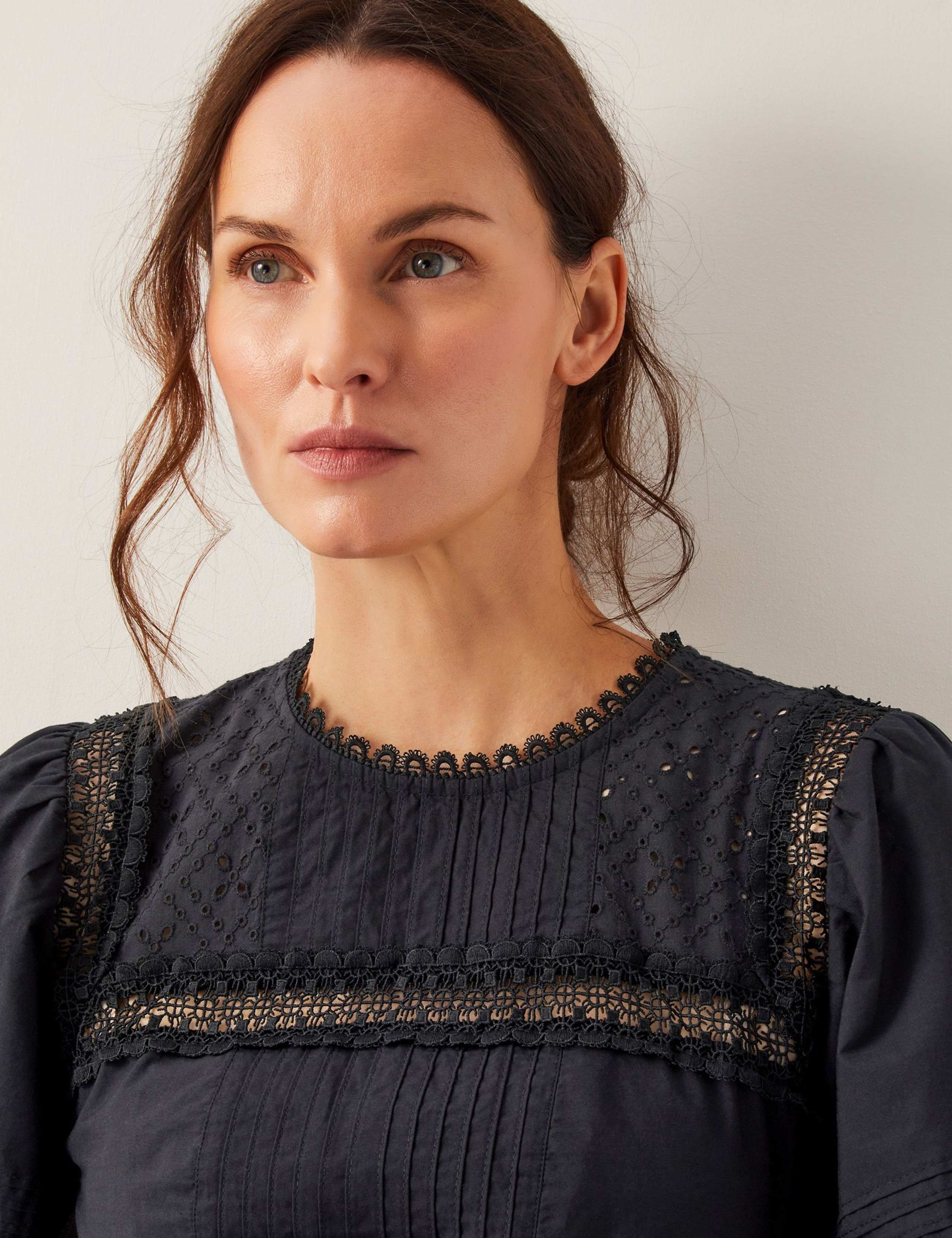 Pure Cotton Broderie Midi Waisted Dress 2 of 4