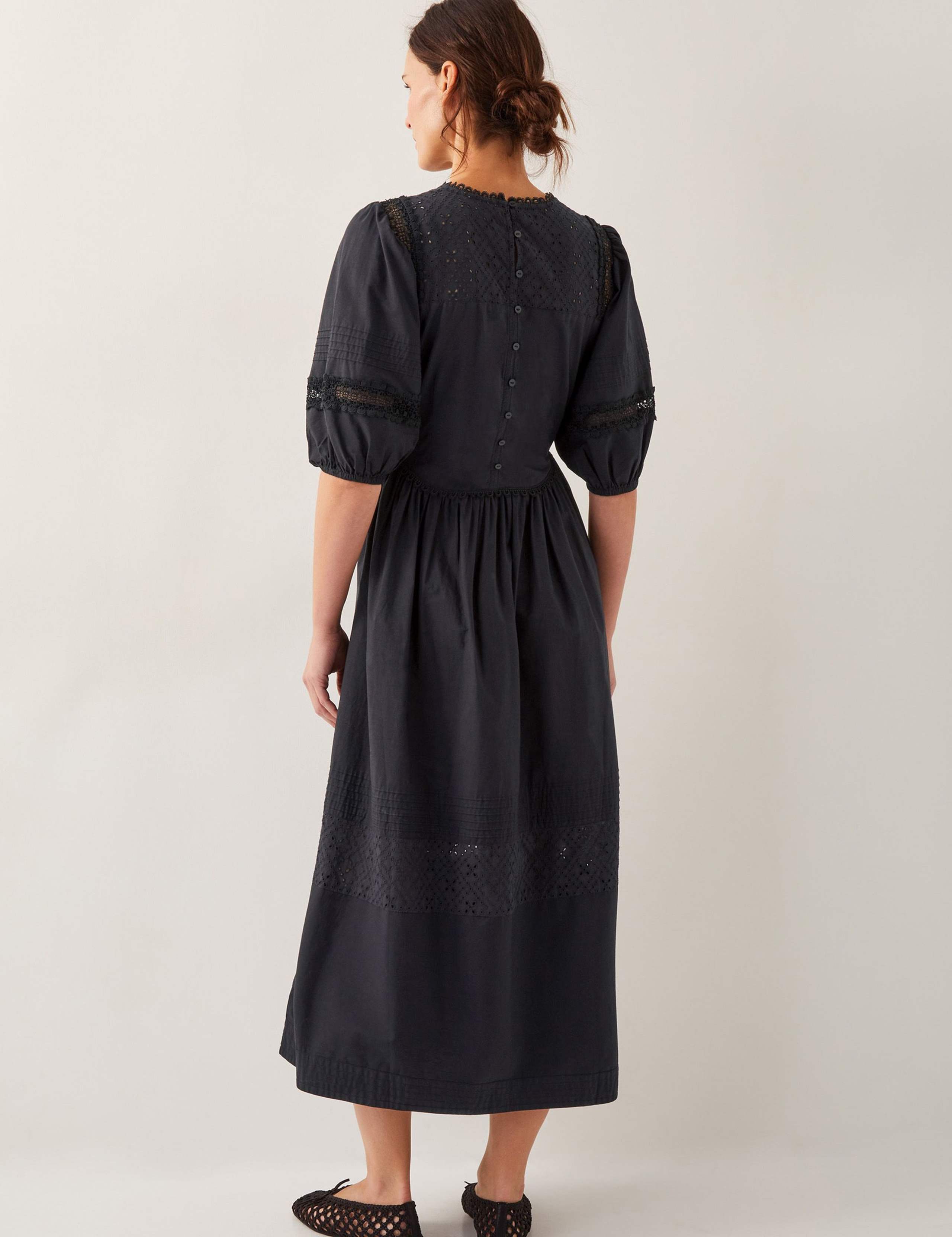Pure Cotton Broderie Midi Waisted Dress 4 of 4