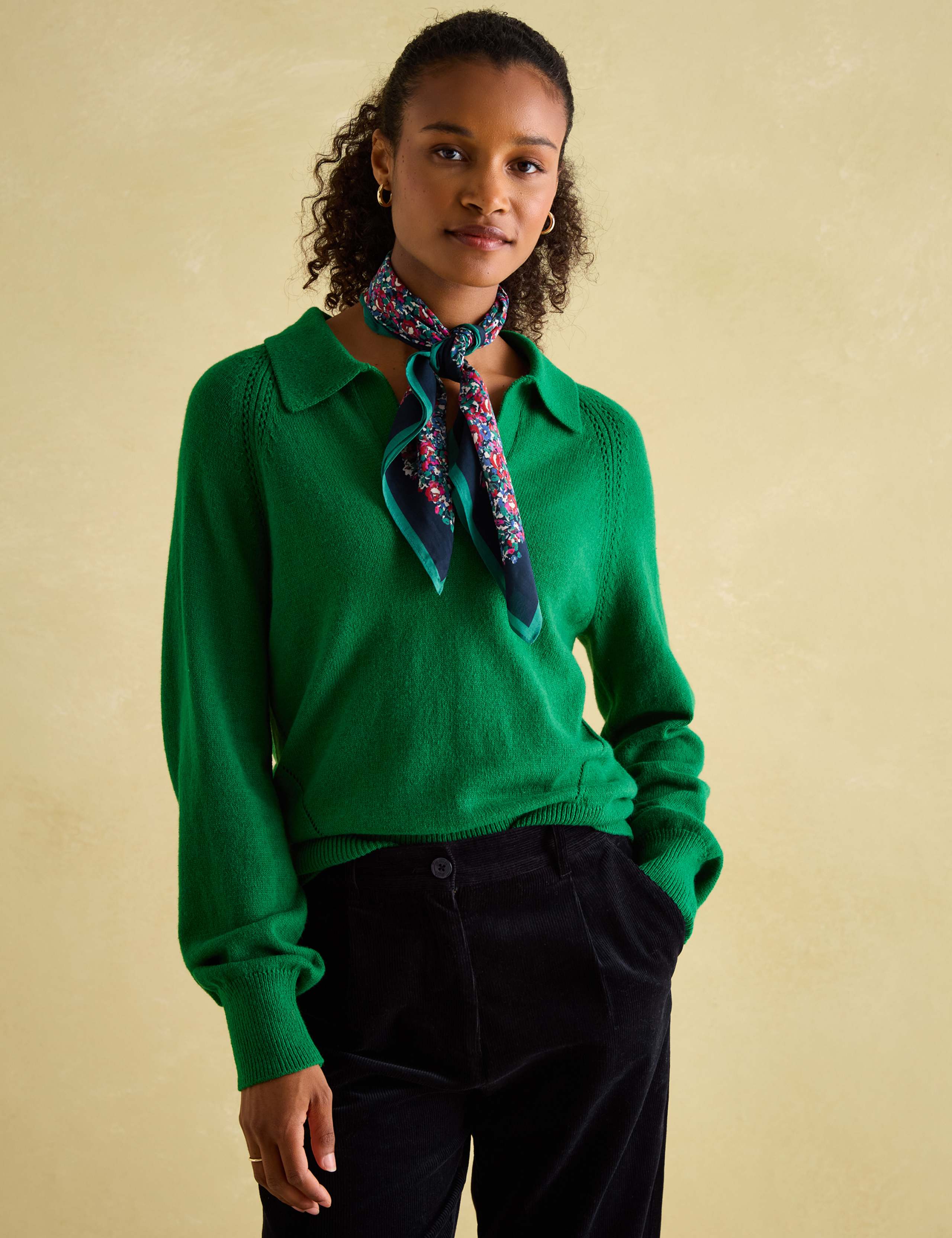 Pointelle Collared V-Neck Jumper with Wool 4 of 6