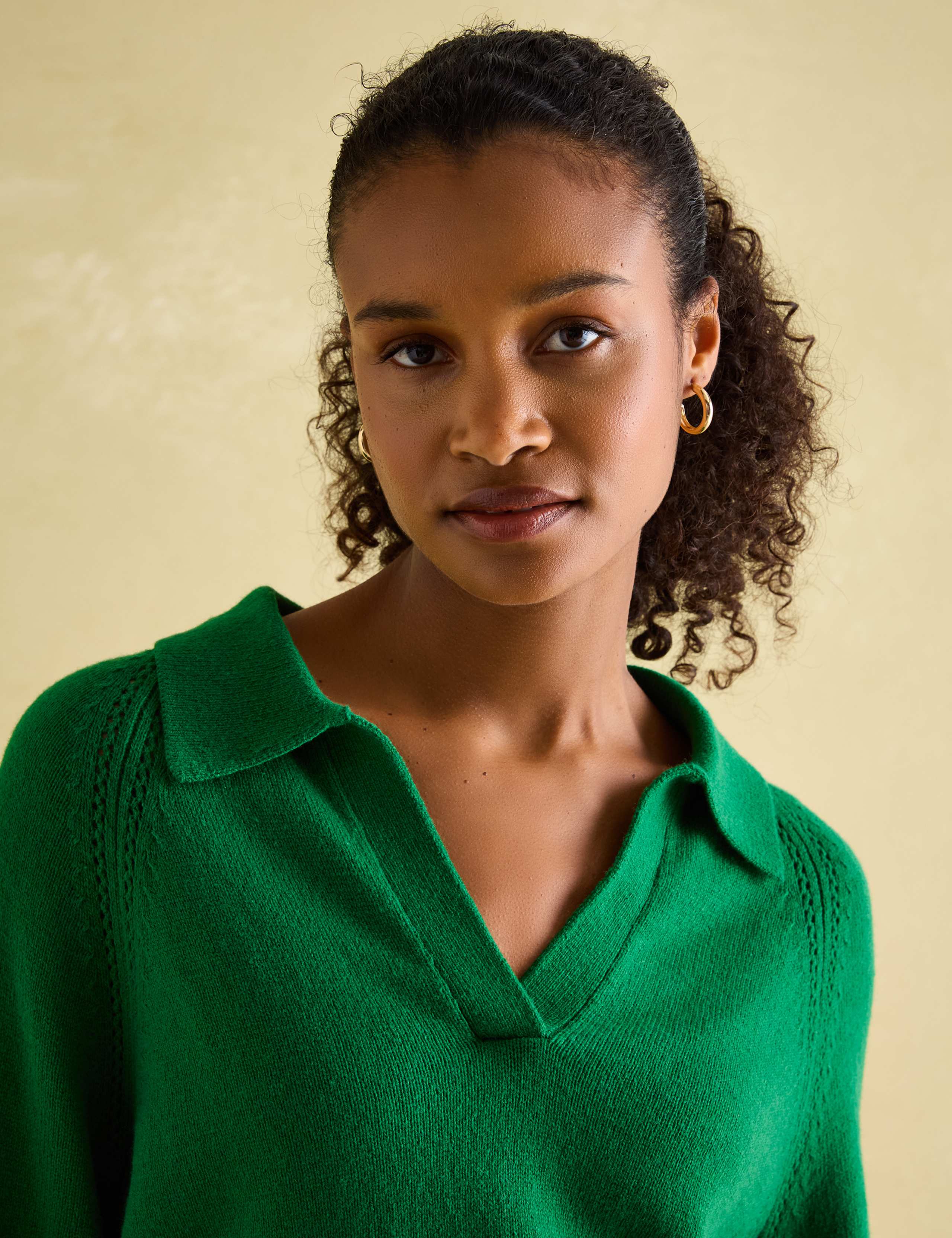 Pointelle Collared V-Neck Jumper with Wool 5 of 6