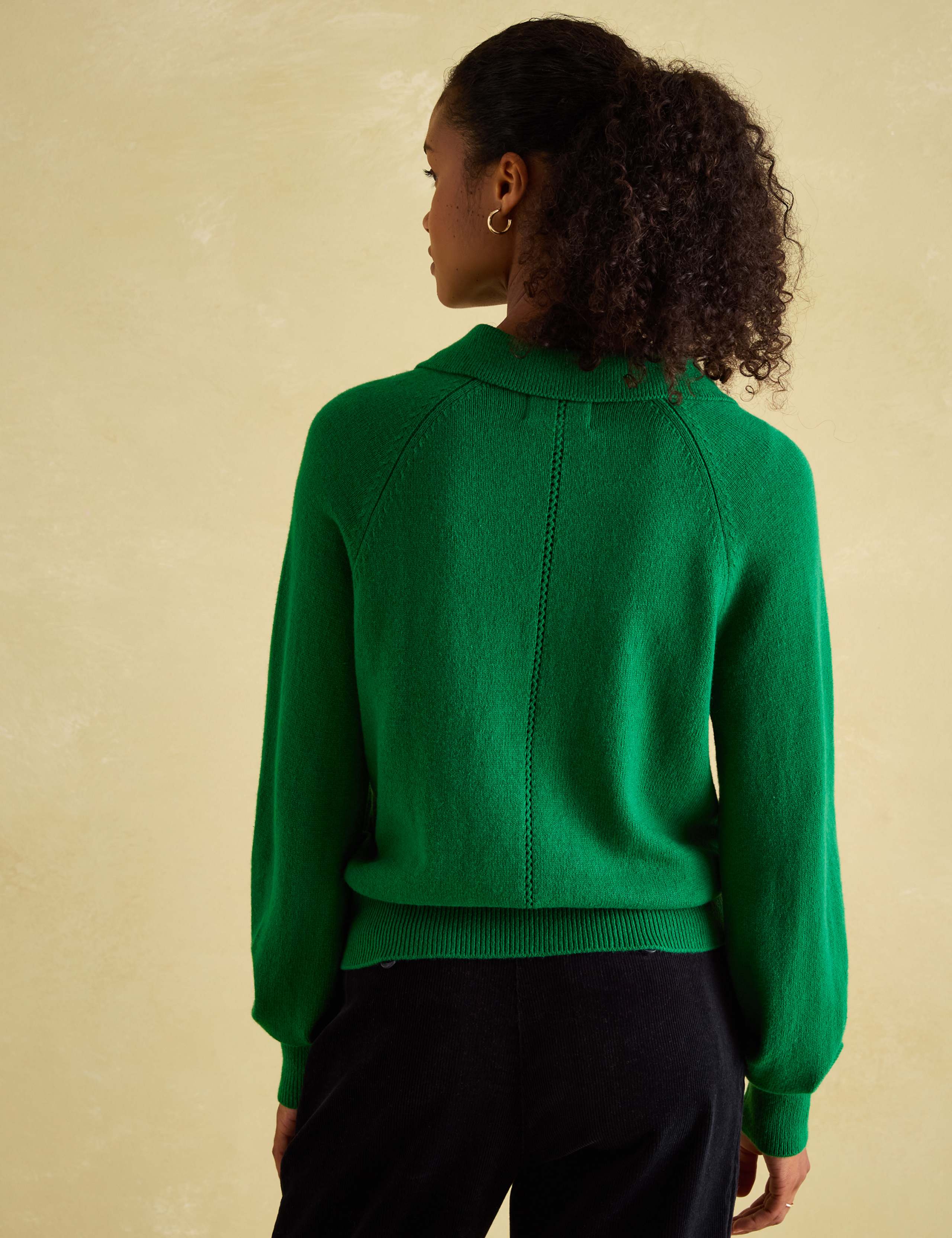 Pointelle Collared V-Neck Jumper with Wool 6 of 6