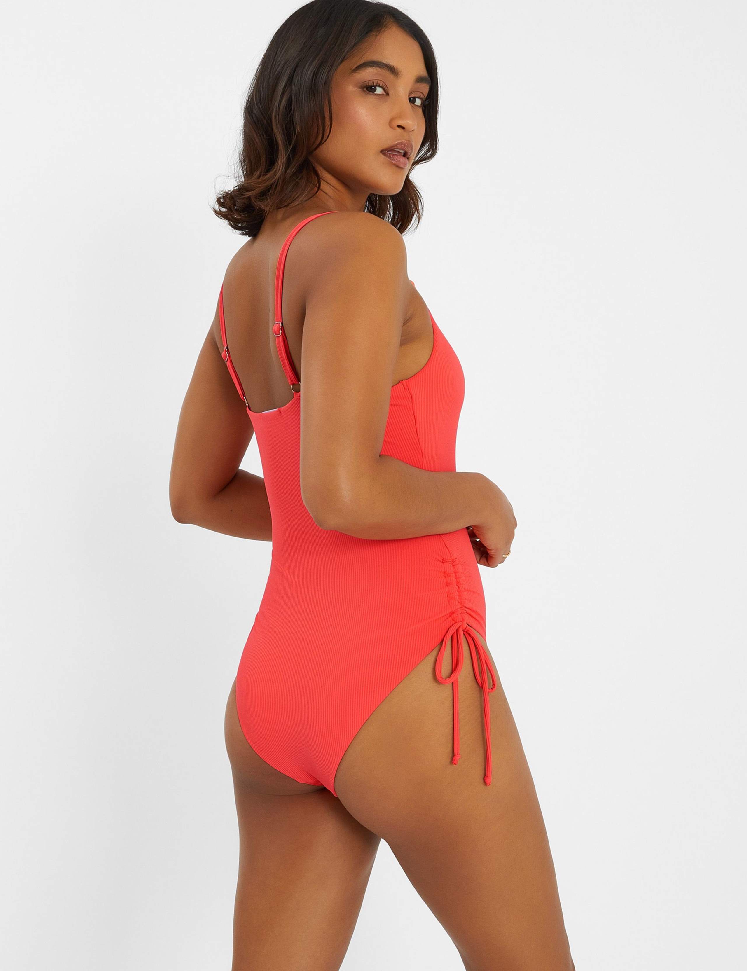 Ribbed Ruched Scoop Neck Swimsuit 3 of 4