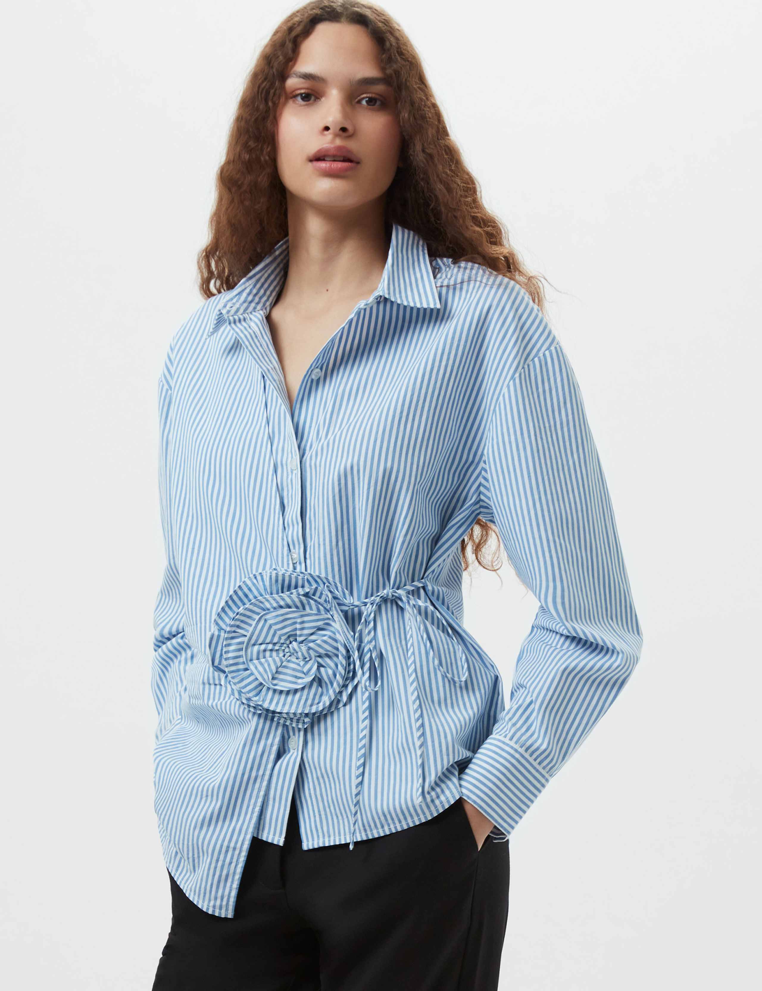 Pure Cotton Striped Corsage Asymmetric Shirt 3 of 3