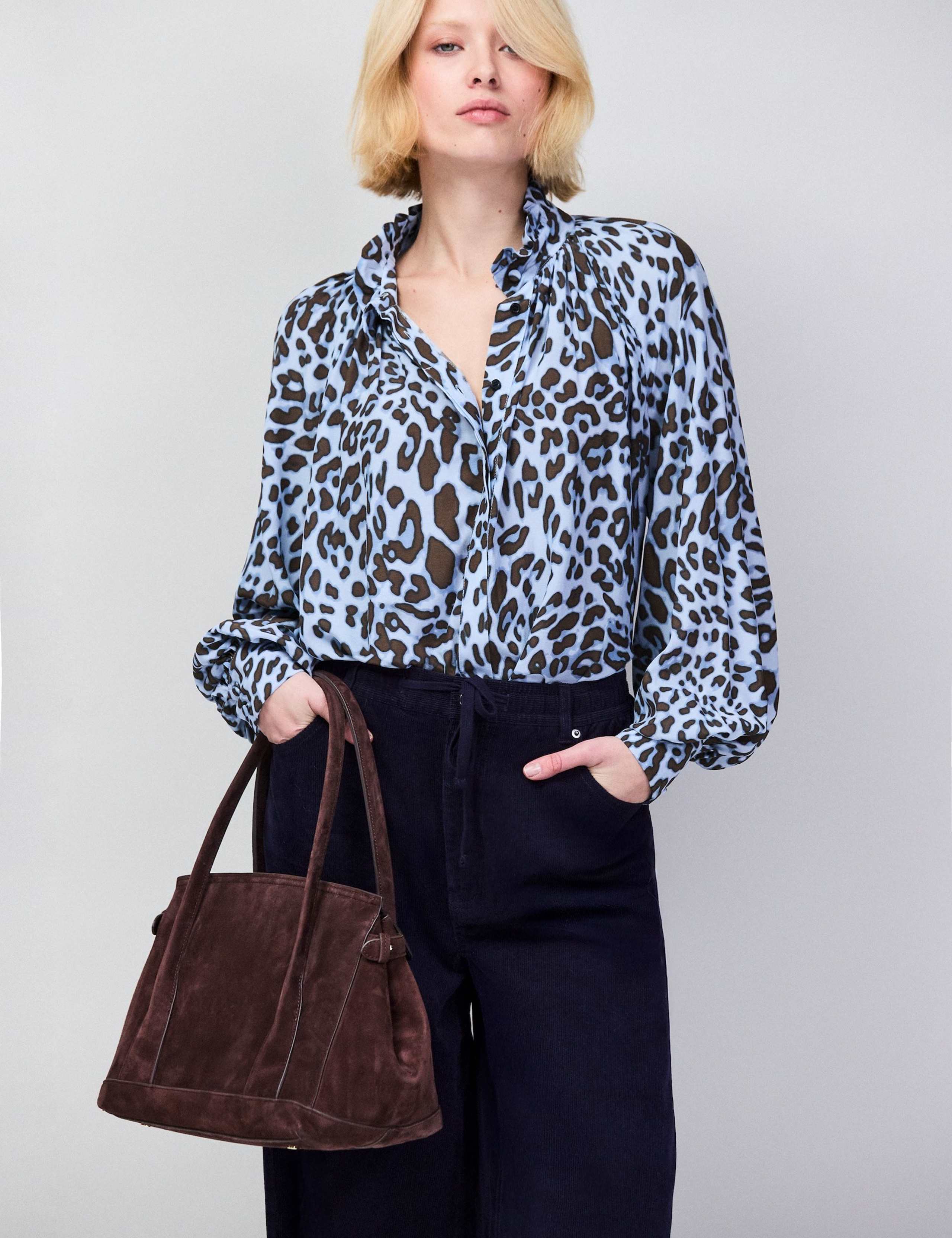 Leopard Print Round Neck Ruffle Hem Blouse 2 of 4