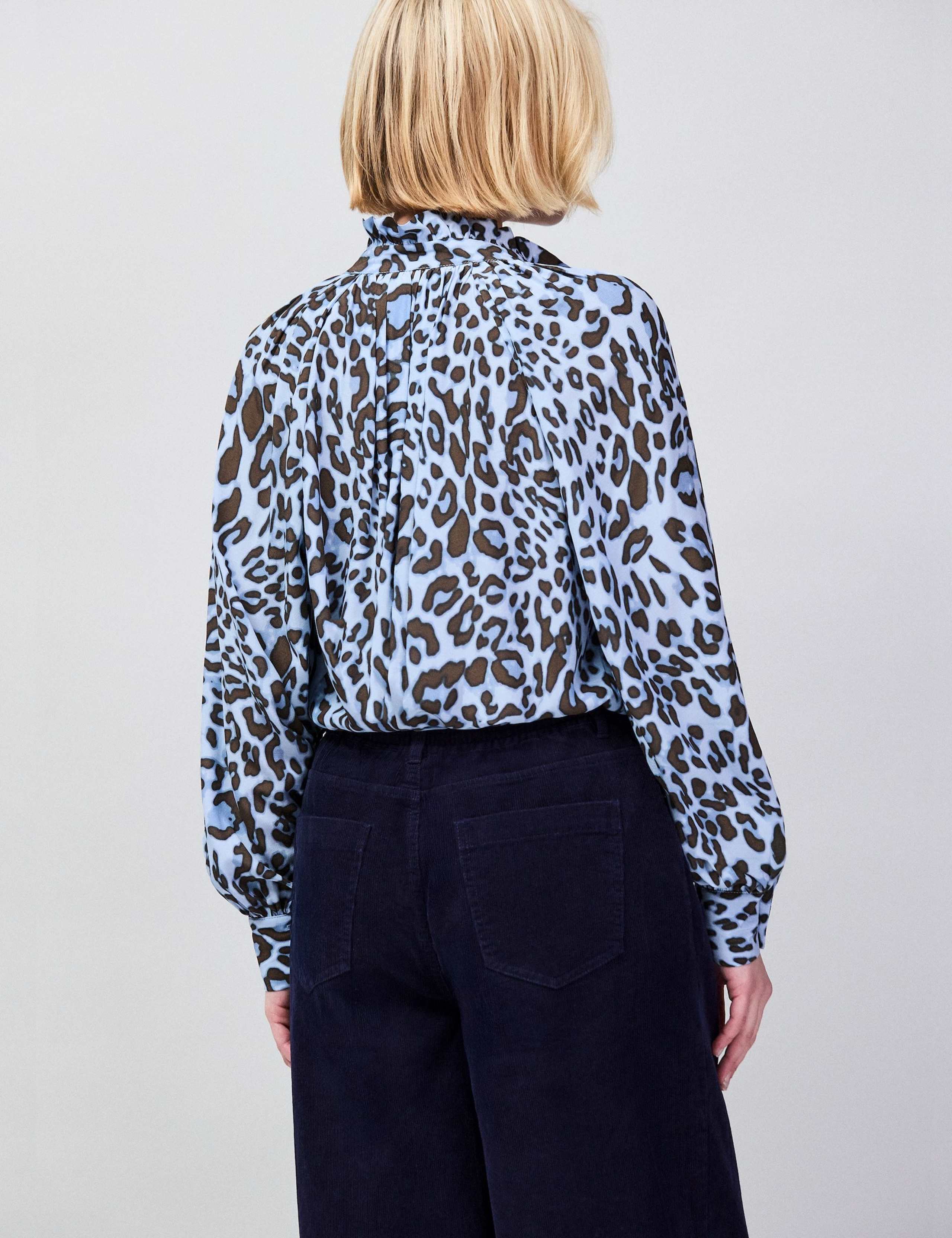 Leopard Print Round Neck Ruffle Hem Blouse 4 of 4