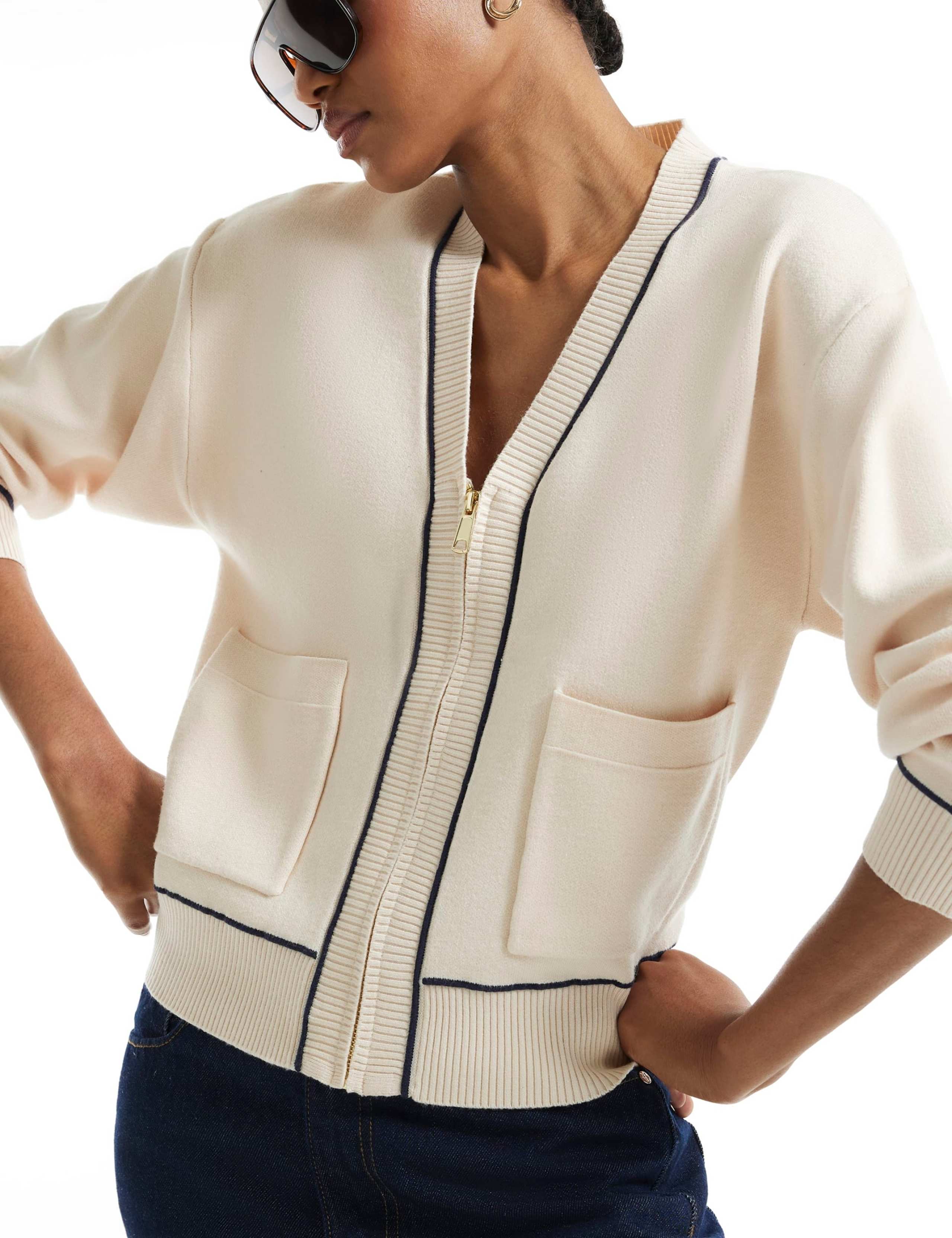 V-Neck Tipped Button Front Cardigan 2 of 4