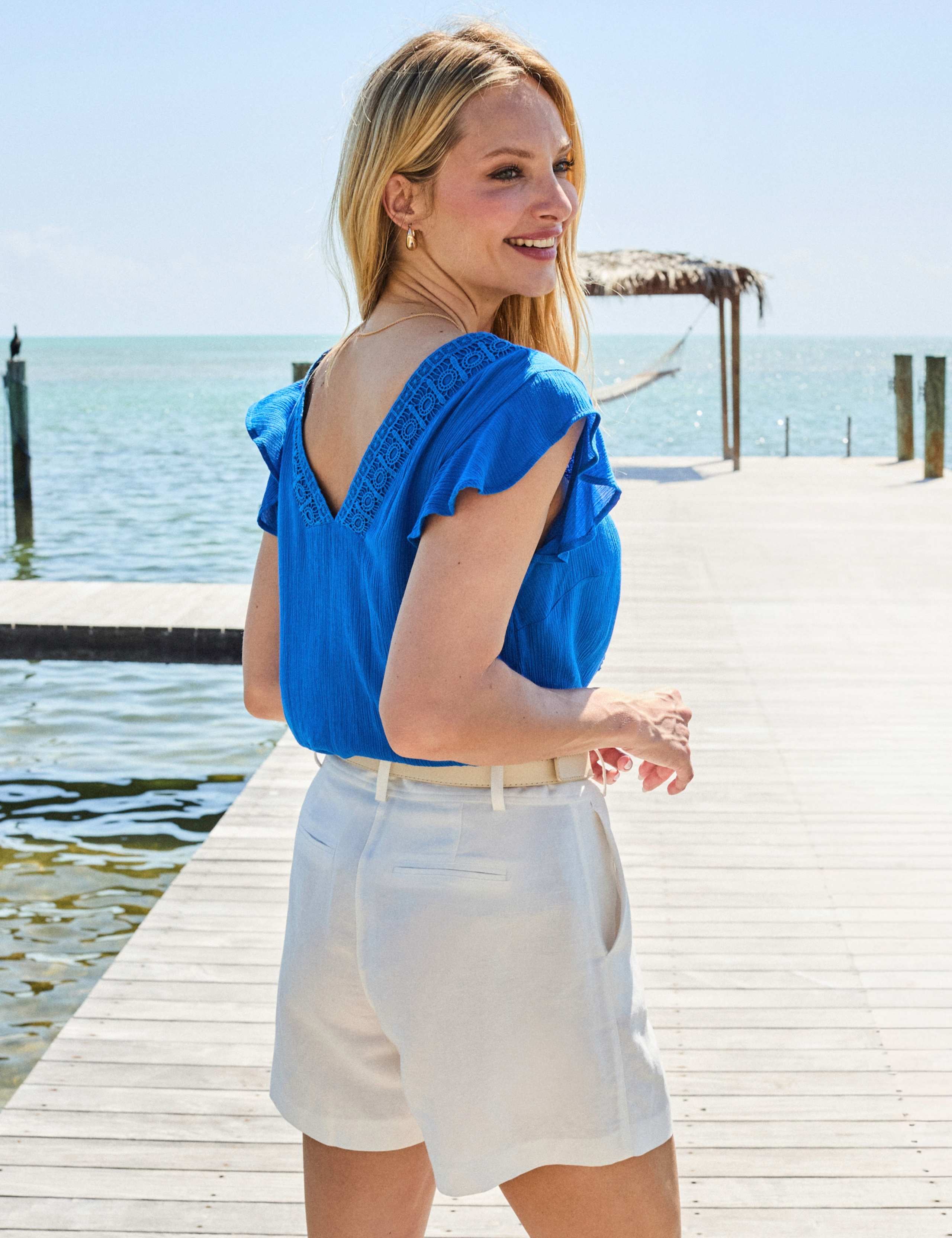 Crinkle Lace Detail Ruffle Sleeve Top 5 of 7