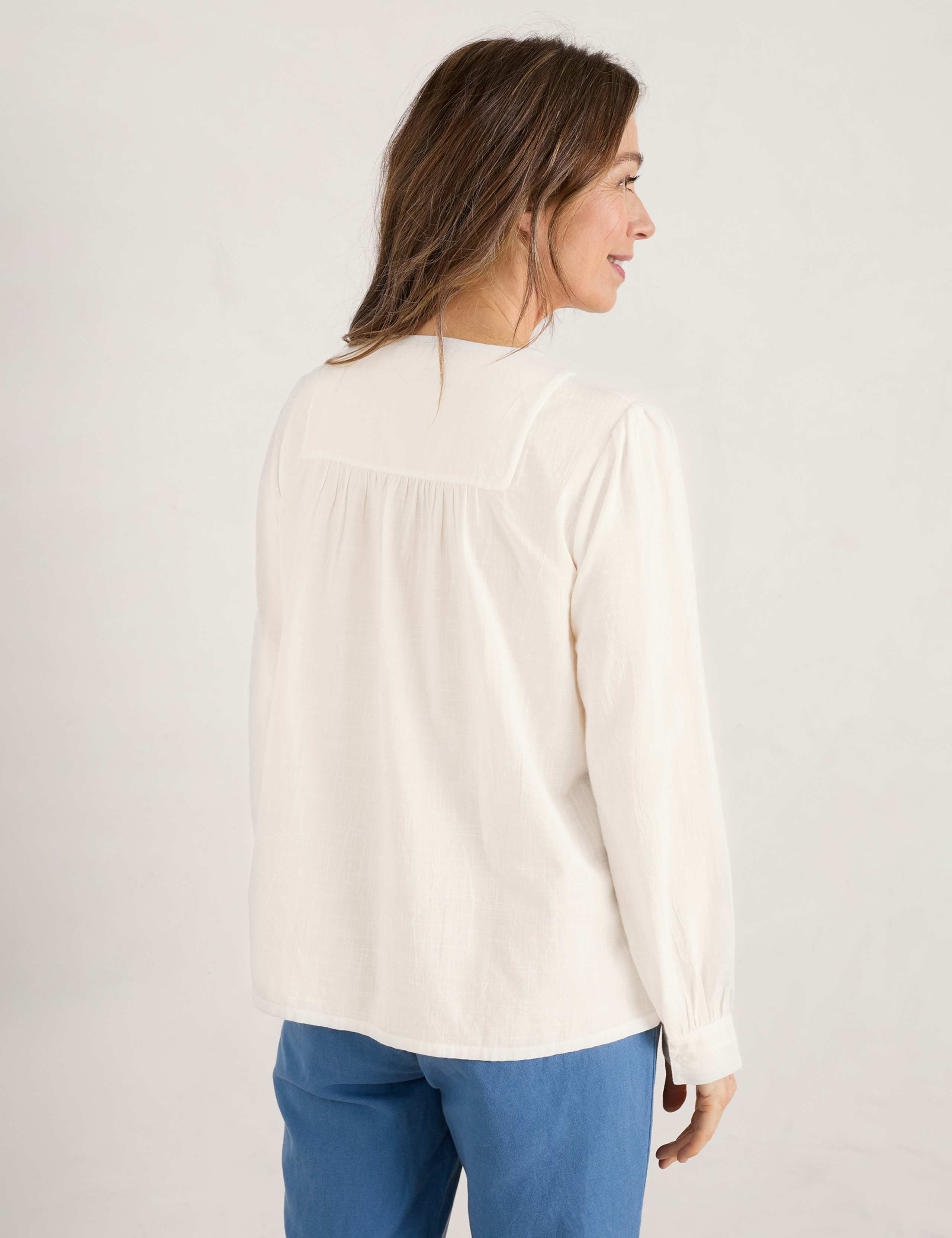 Cotton Rich Crew Neck Pintuck Bib Front Top 3 of 4