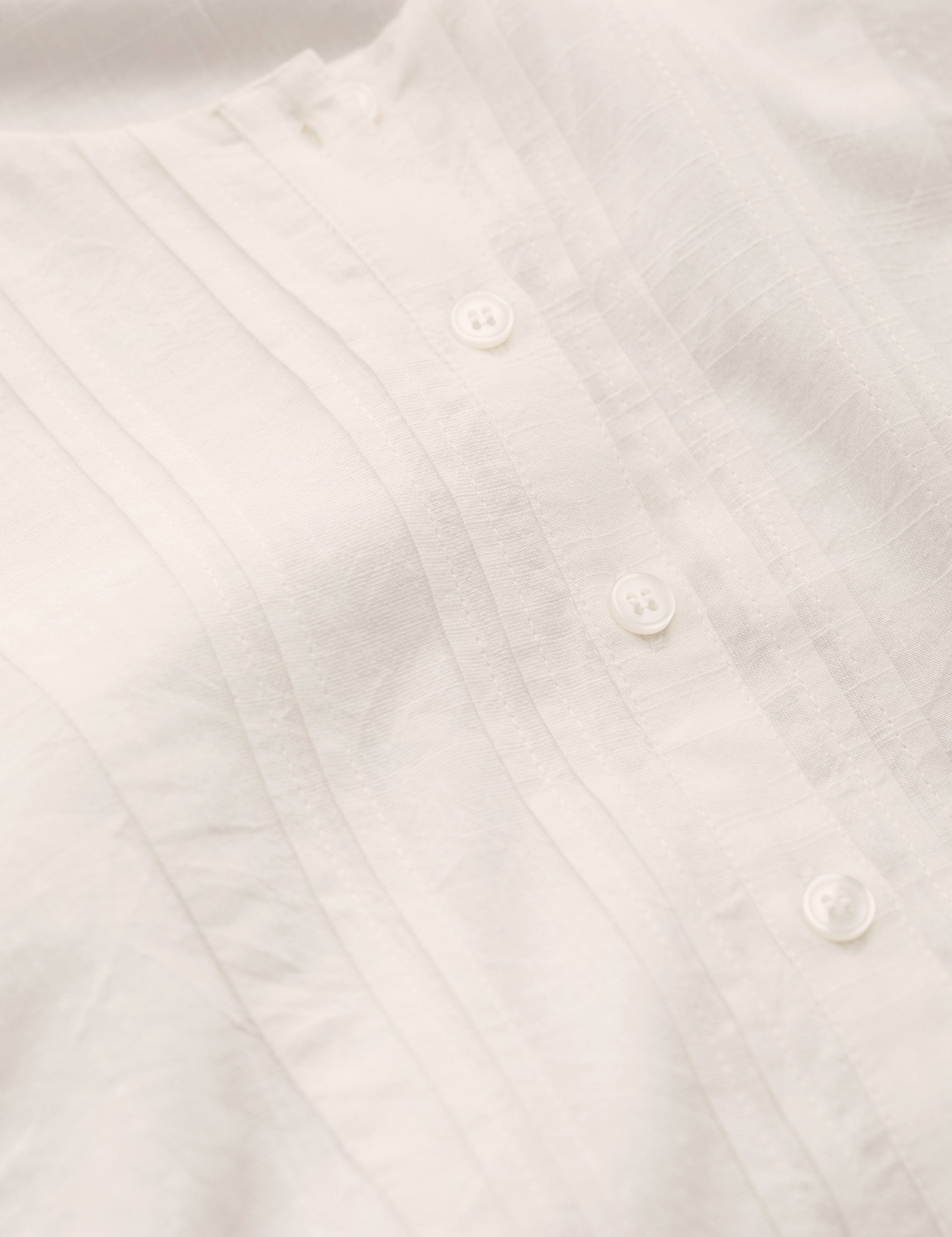 Cotton Rich Crew Neck Pintuck Bib Front Top 4 of 4