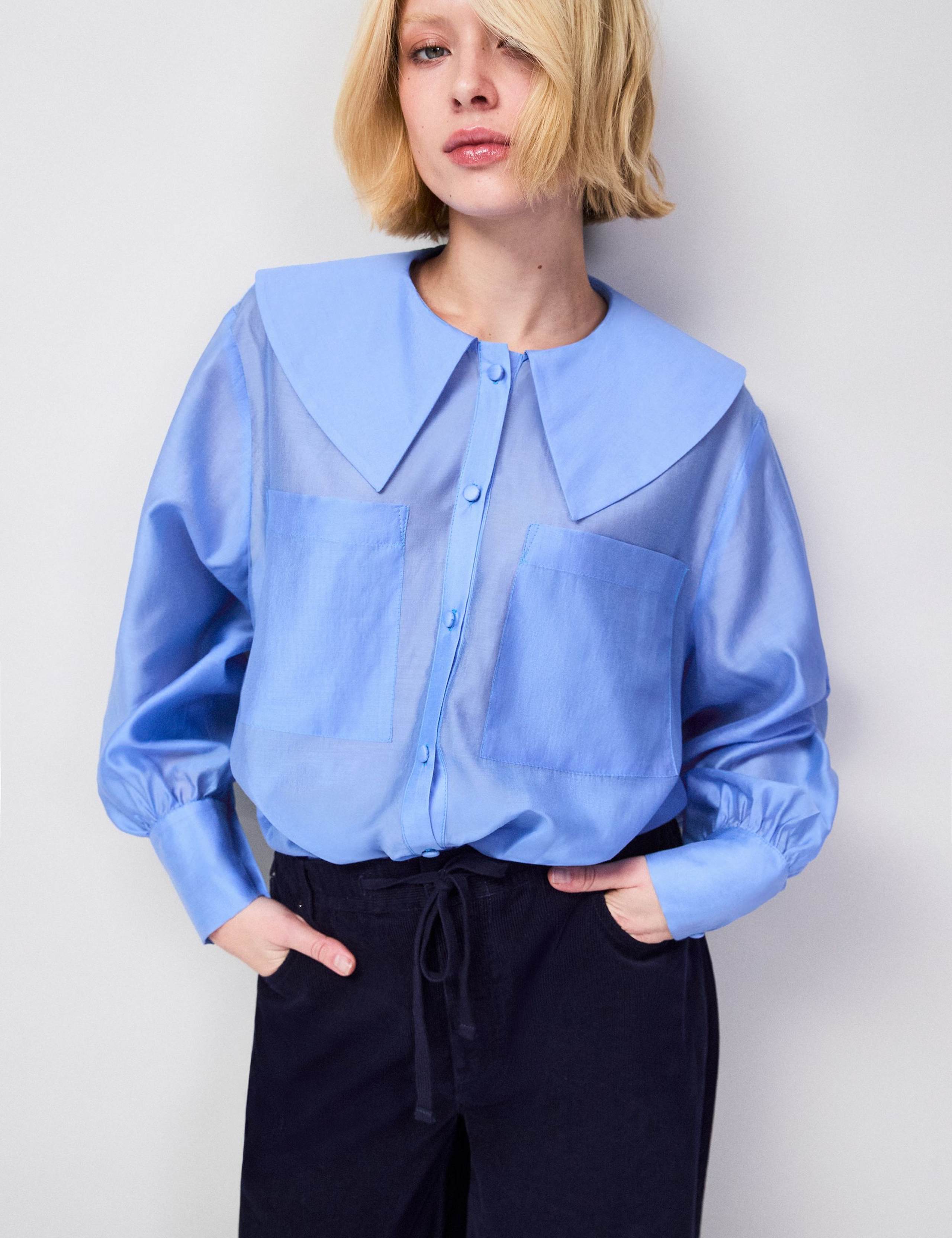 Sheer Peter Pan Collar Pocket Blouse 5 of 6