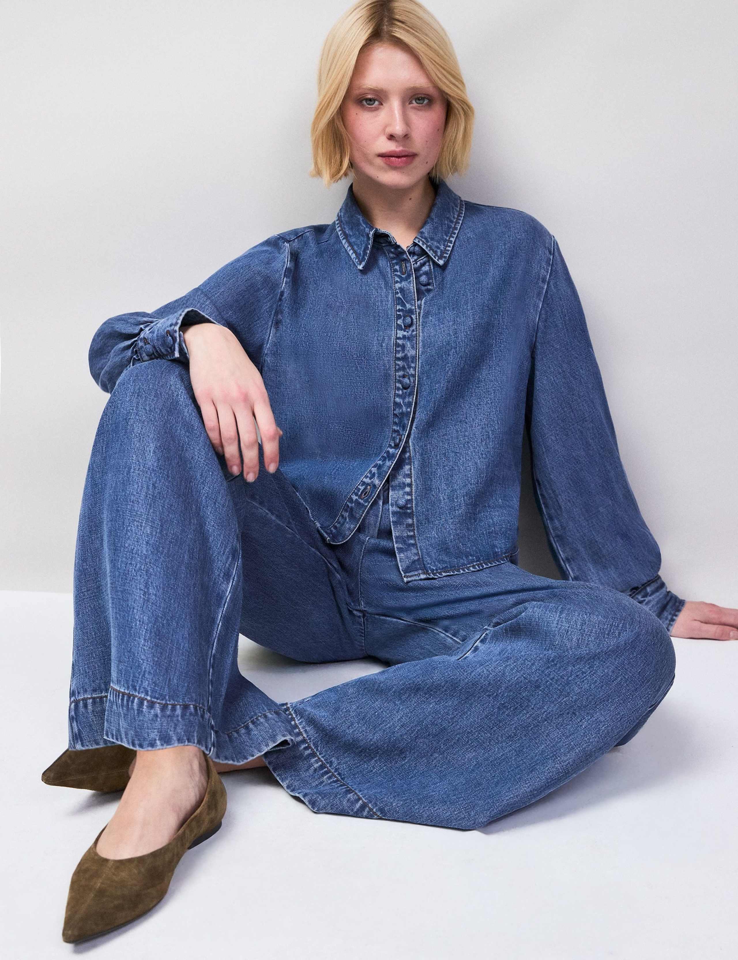 Lyocell™ Denim Collared Cropped Shirt 2 of 4