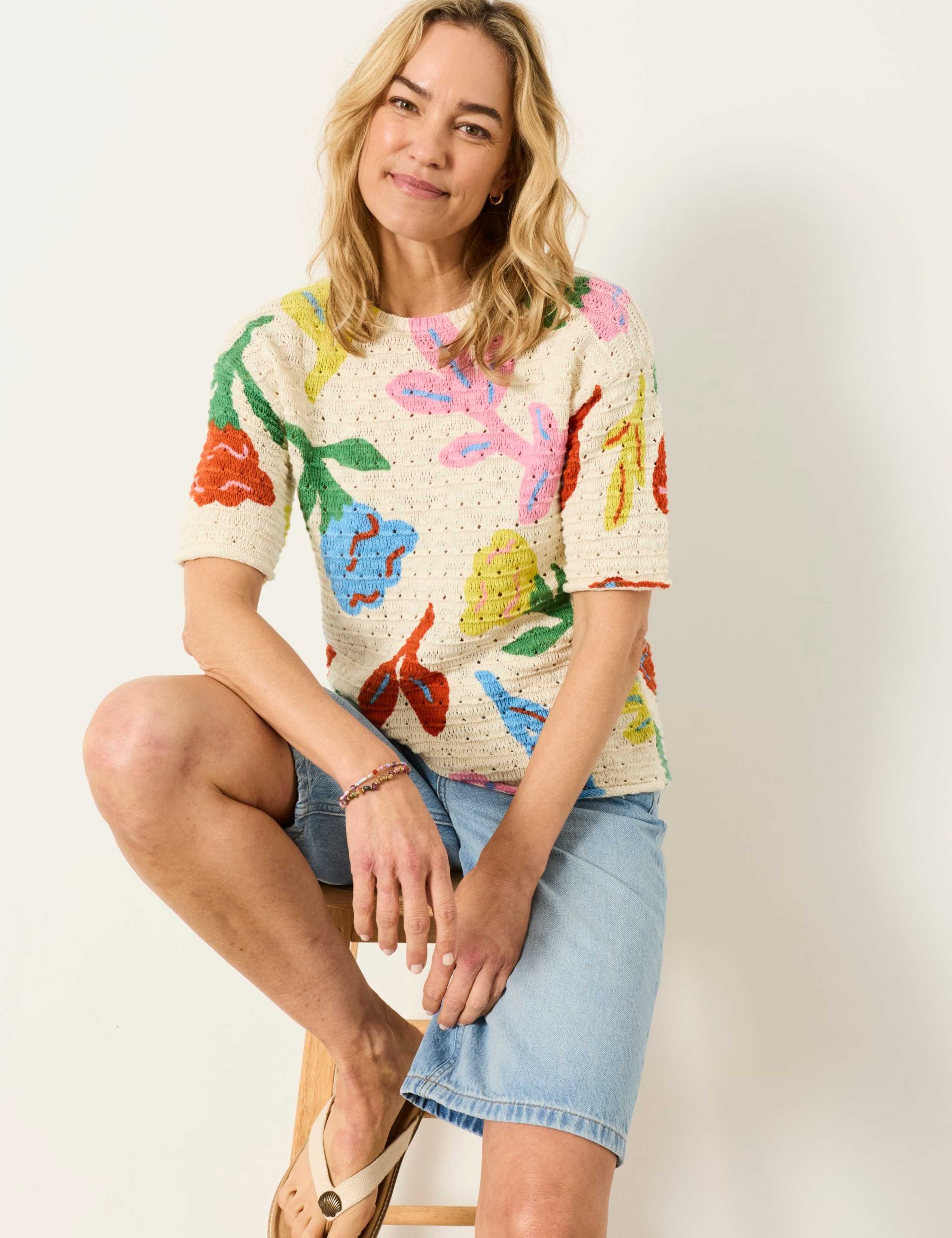 Pure Cotton Floral Knitted Top 4 of 5