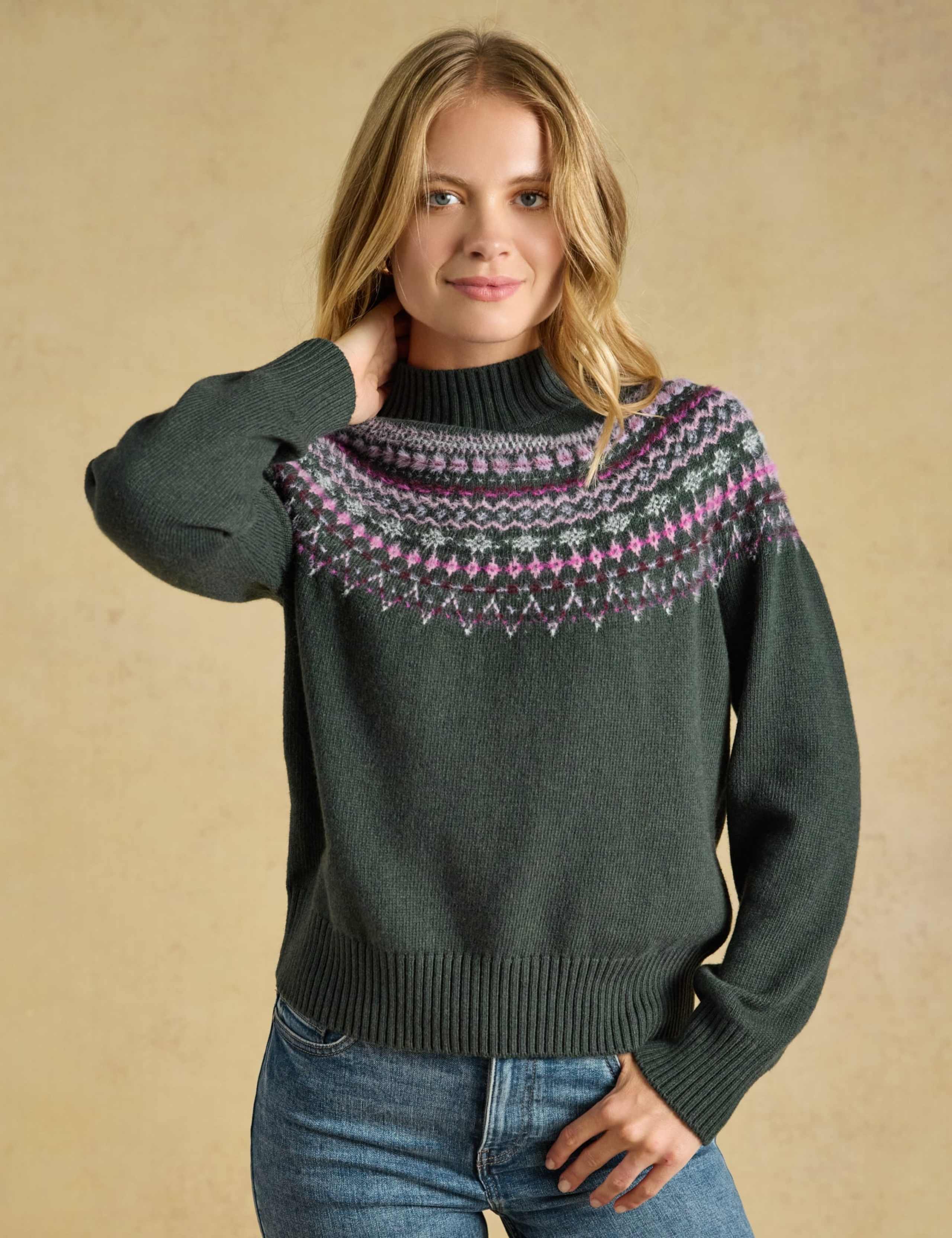 Cotton Rich Fair Isle Roll Neck Jumper with Wool 1 of 6